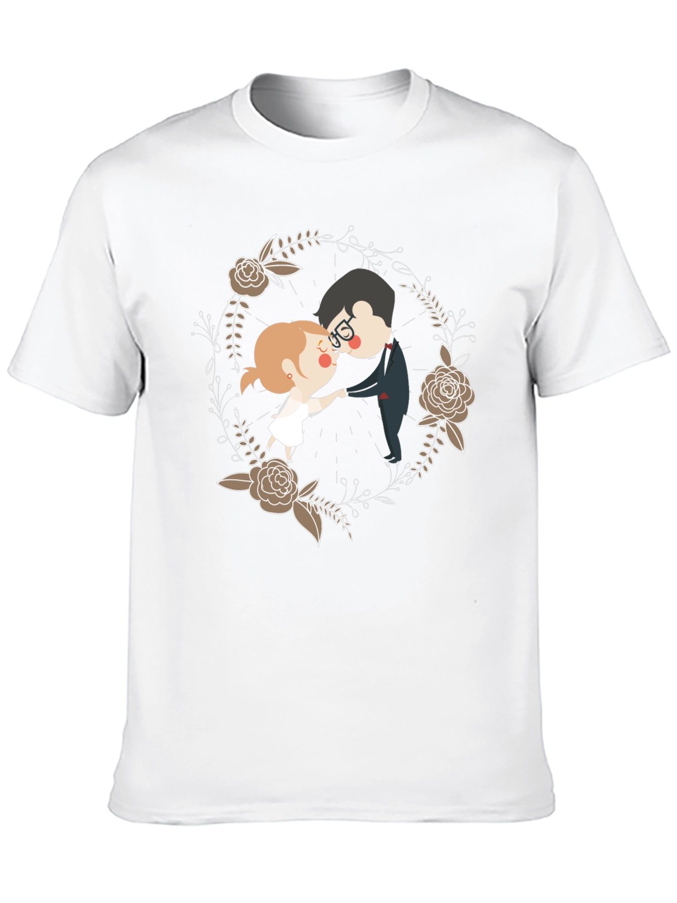 Romantic Couple Floral Wreath T-Shirt