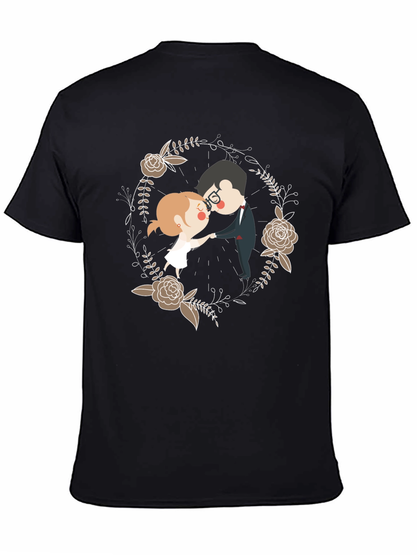 Romantic Couple Floral Wreath T-Shirt