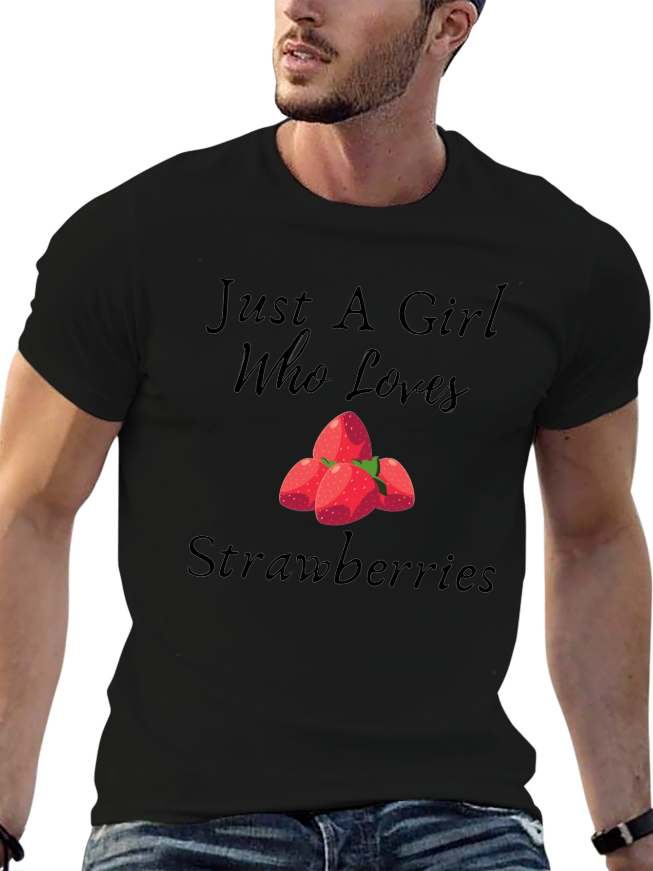 Just A Girl Who Loves Strawberries Black Tee