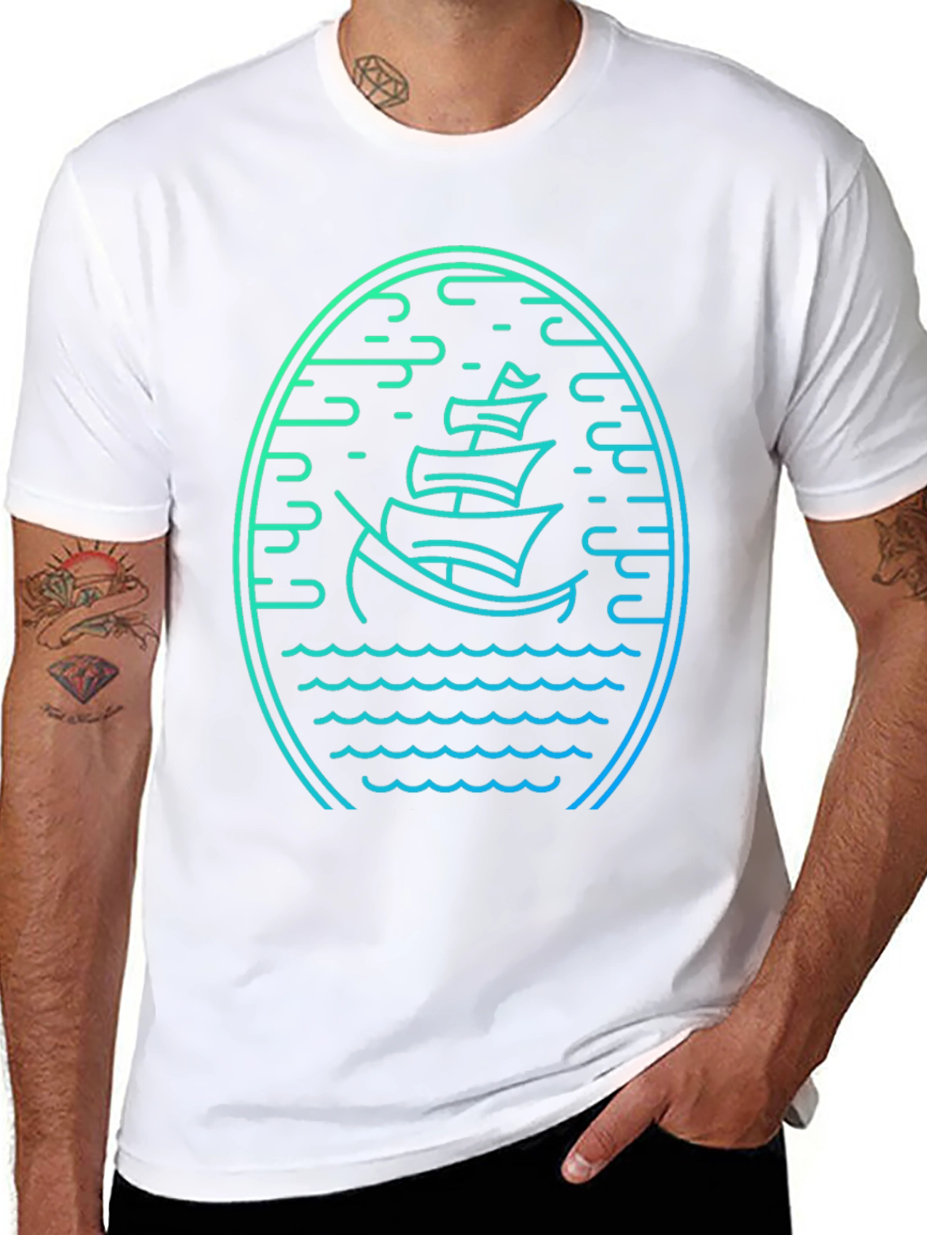 Nautical Boat Graphic Tee - Mens Black T-Shirt