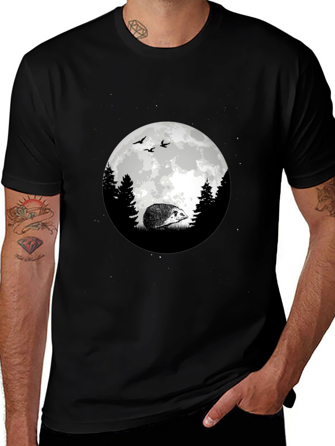 Moonlit Hedgehog Graphic Tee - Black
