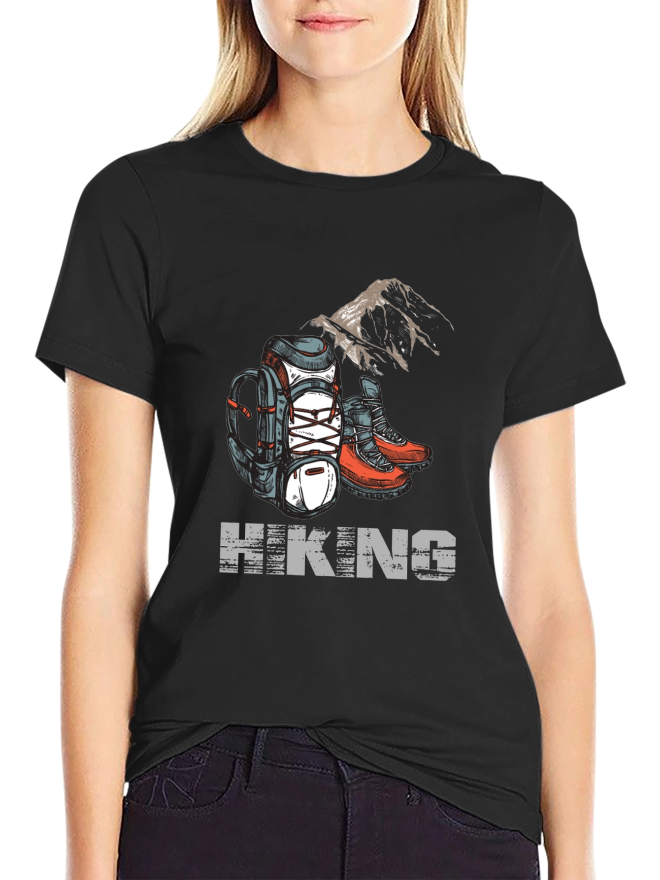 Hiking Adventure Graphic Tee - Black Cotton Shirt