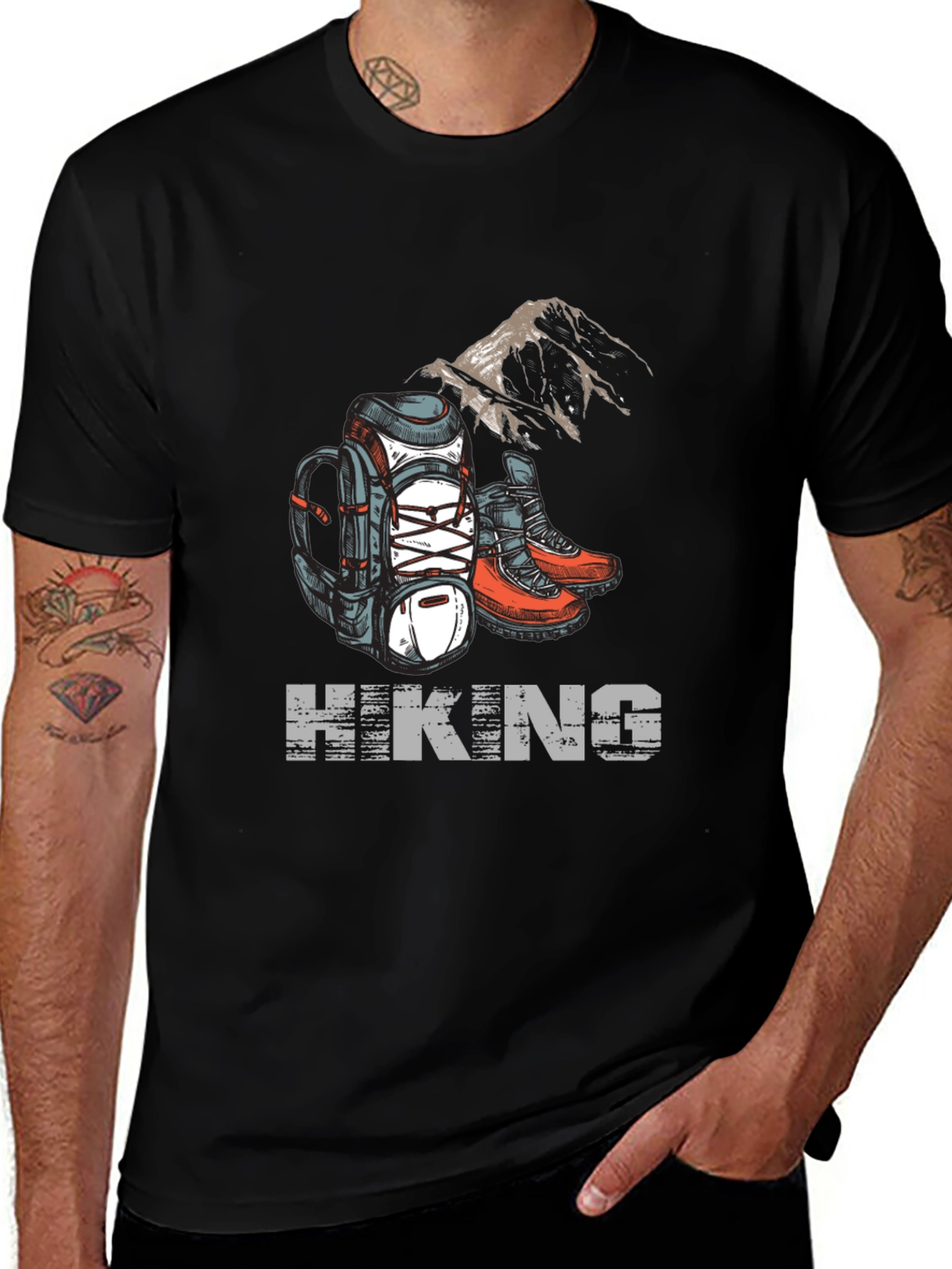 Hiking Adventure Graphic Tee - Black Cotton Shirt