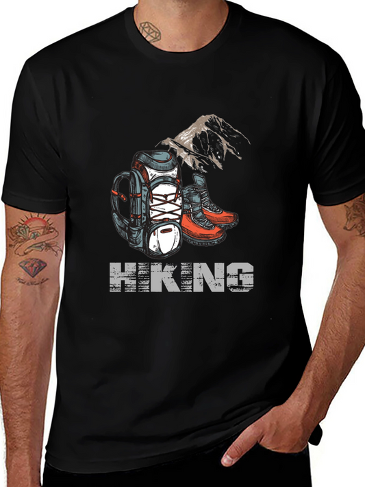 Hiking Adventure Graphic Tee - Black Cotton Shirt