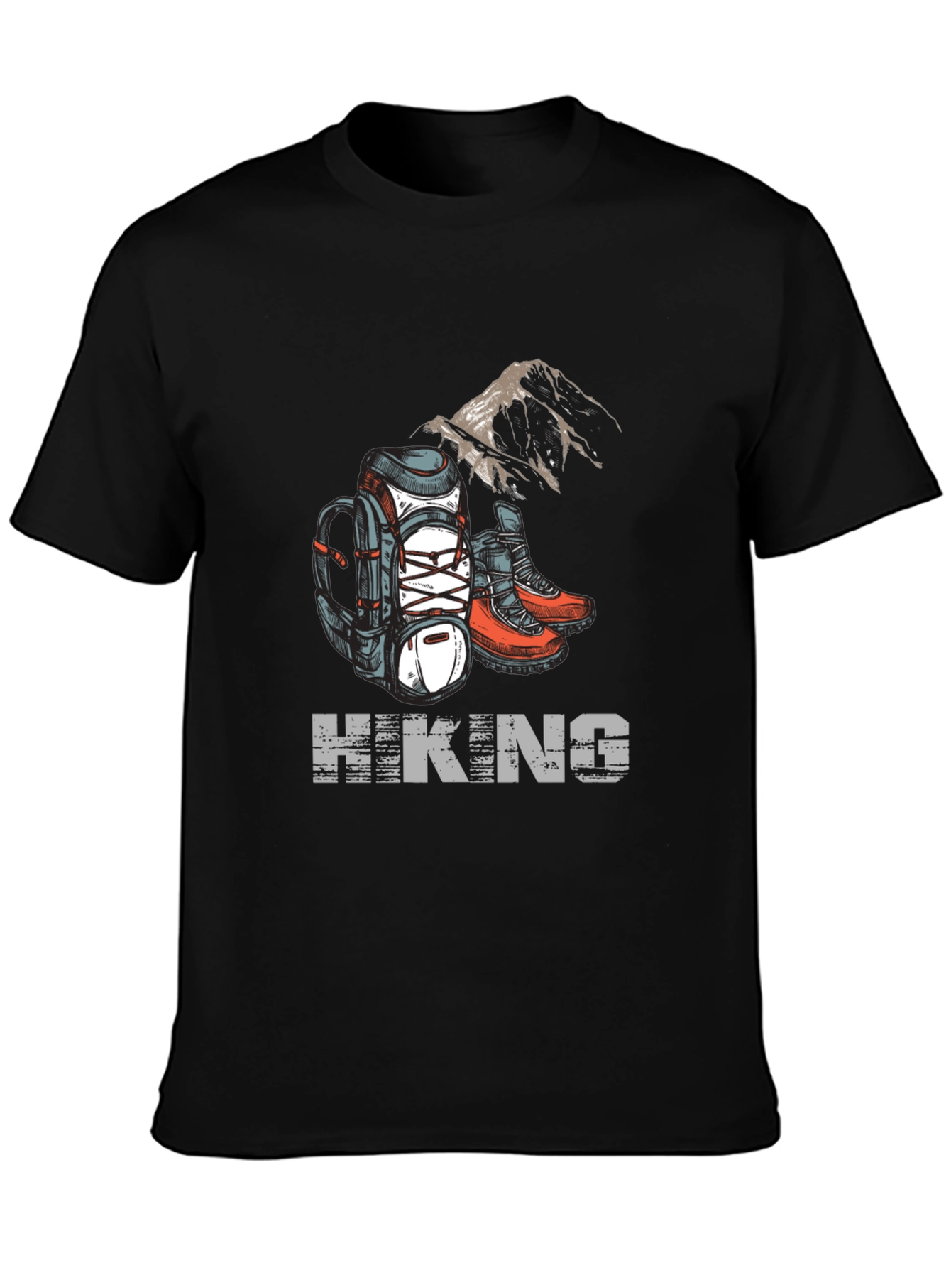 Hiking Adventure Graphic Tee - Black Cotton Shirt