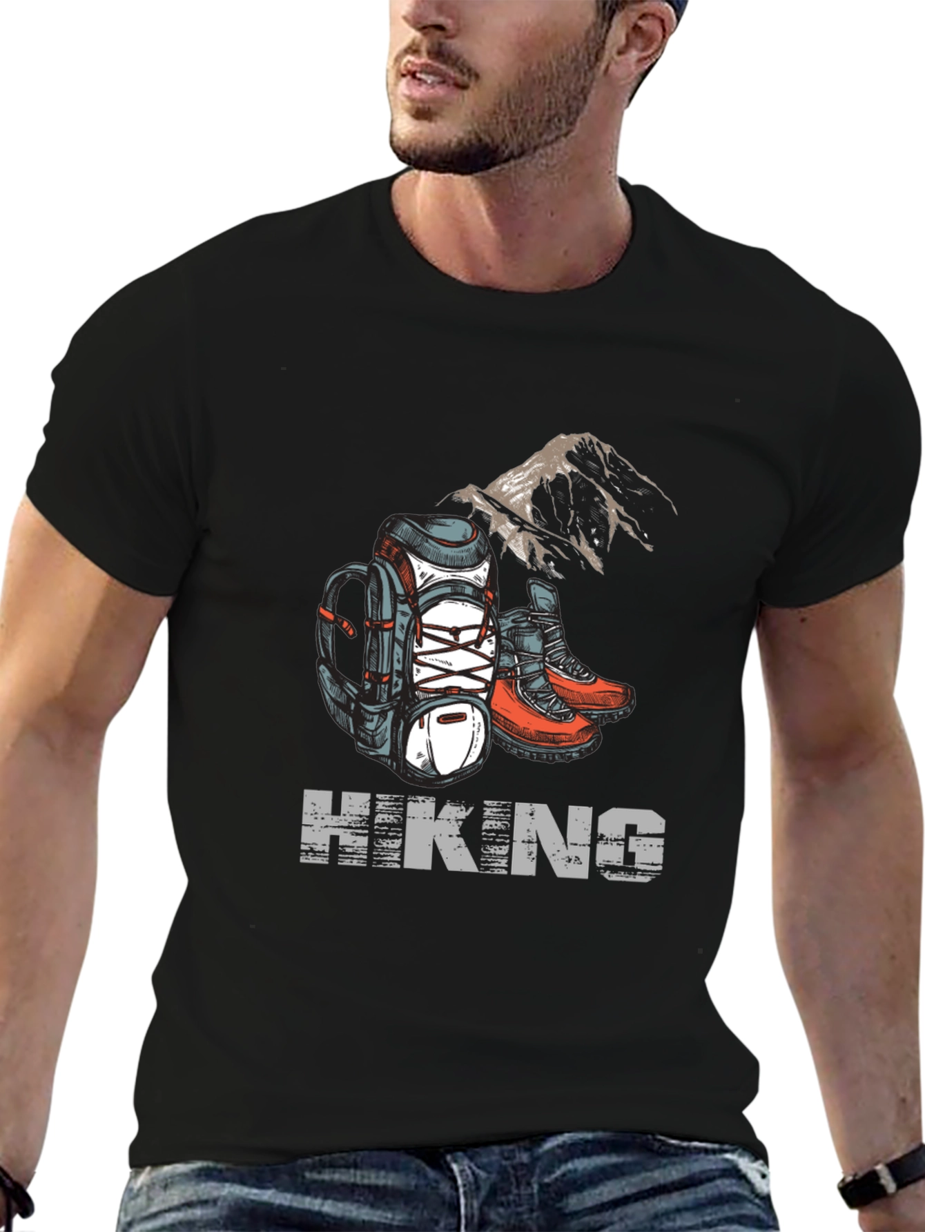 Hiking Adventure Graphic Tee - Black Cotton Shirt