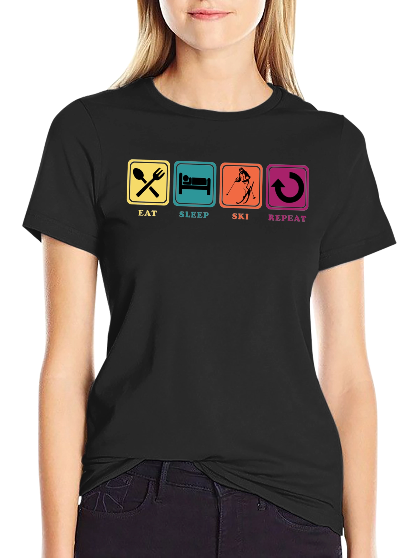 Eat Sleep Ski Repeat T-Shirt Black