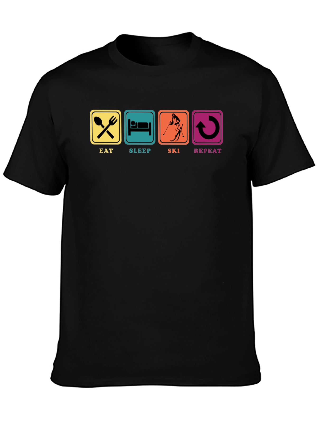 Eat Sleep Ski Repeat T-Shirt Black