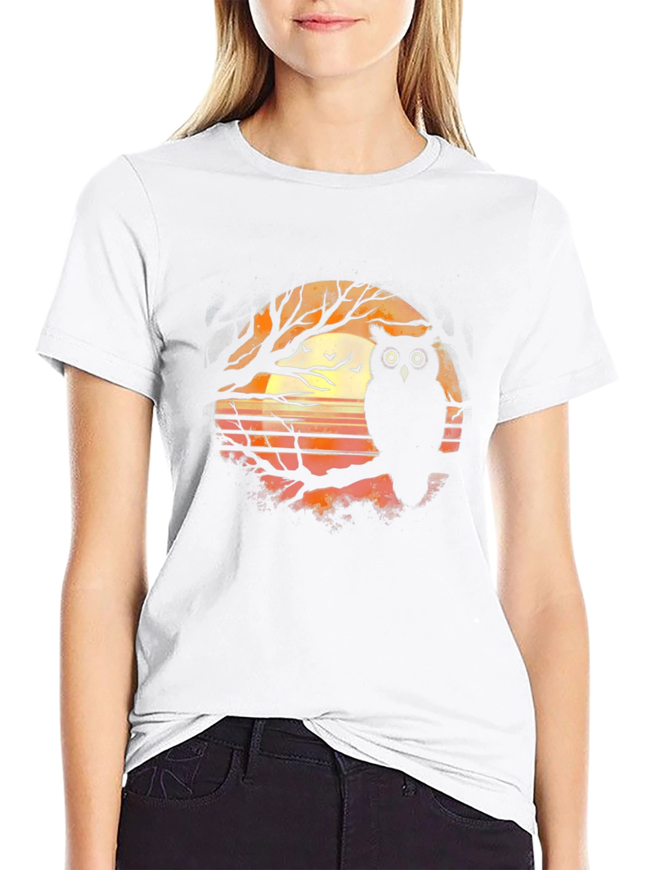 Owl Sunset Graphic Print T-Shirt