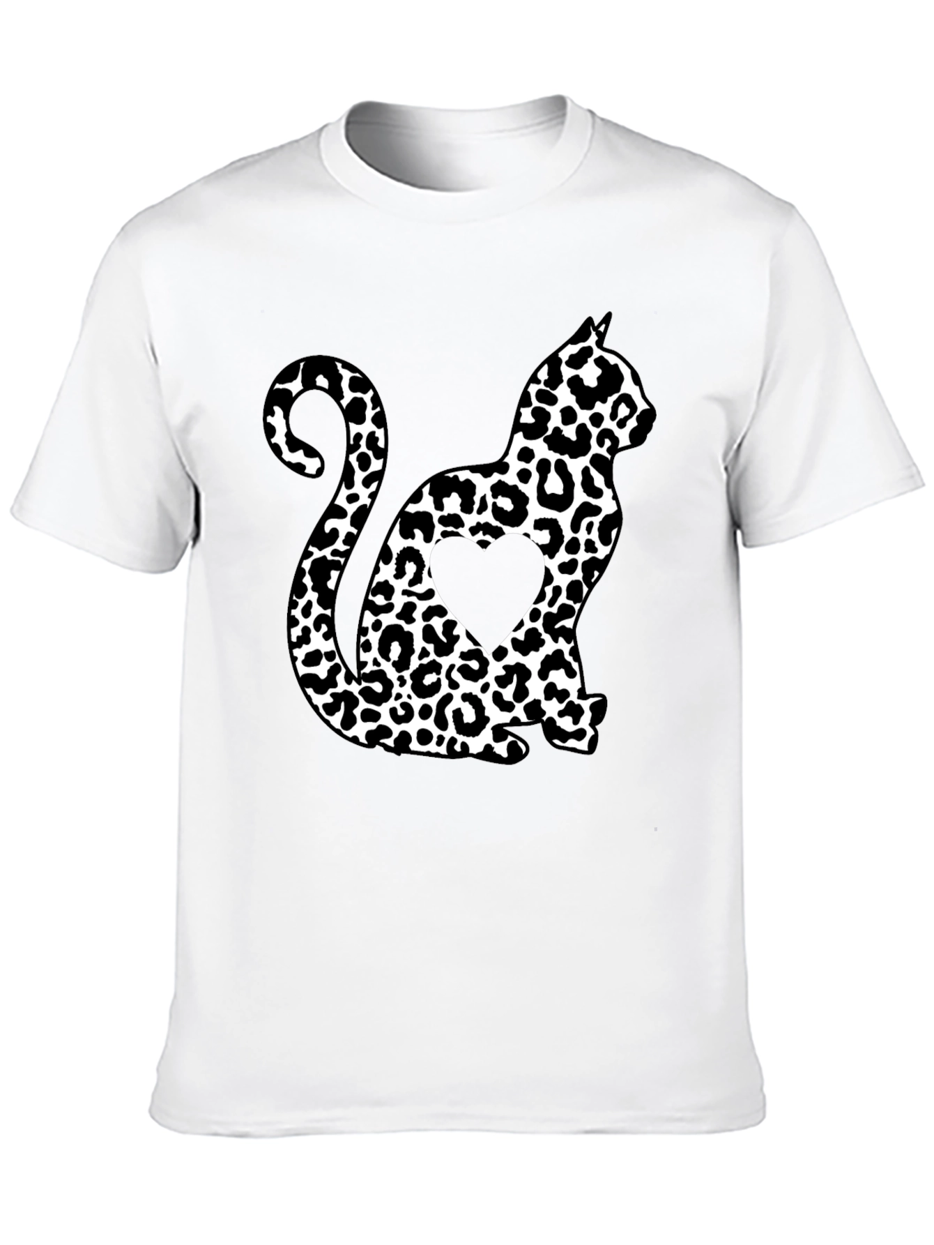Leopard Cat Heart T-Shirt - Stylish Black Tee
