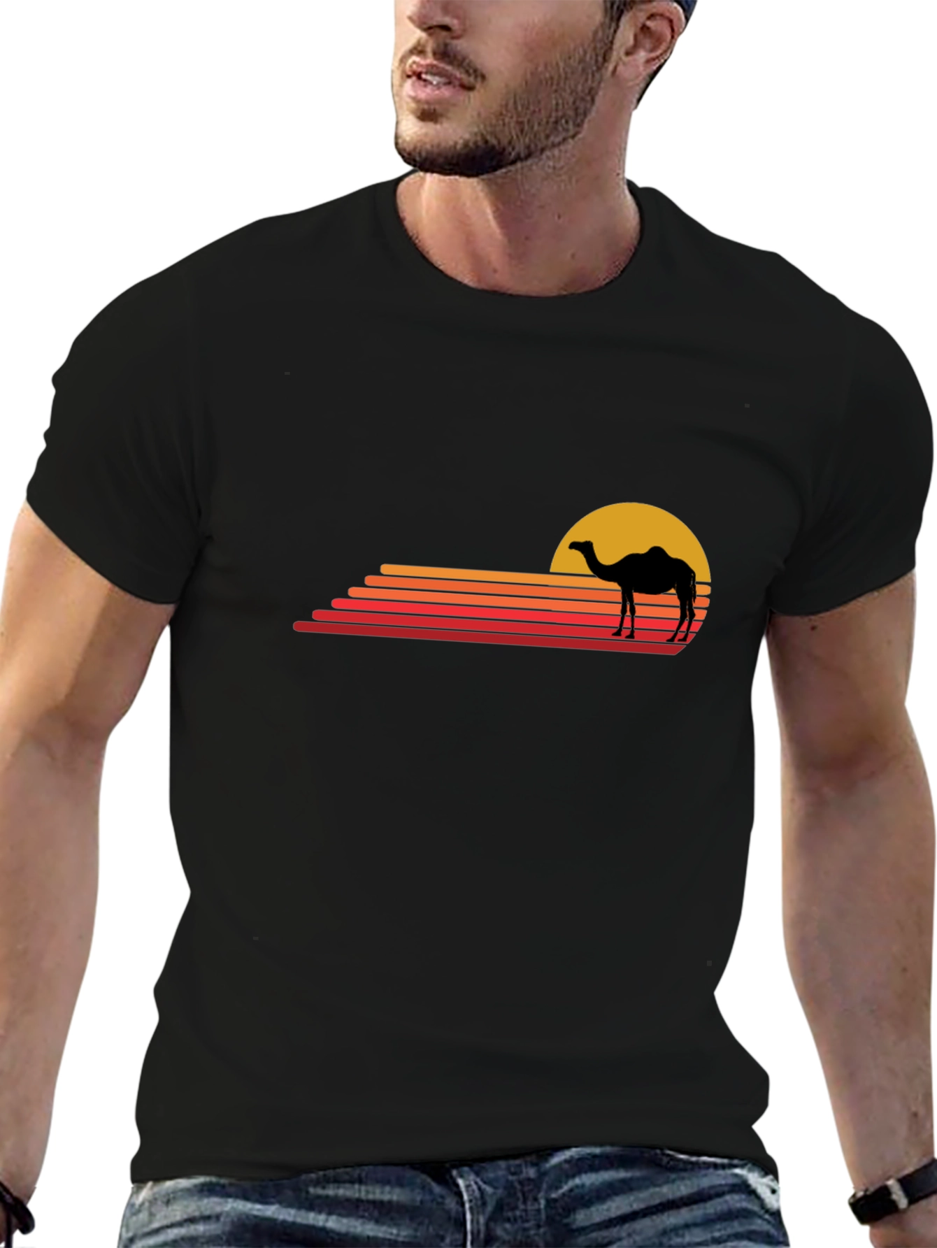 Retro Camel Sunset T-Shirt - Black