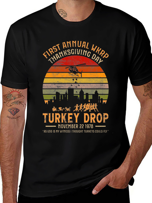 WKRP Thanksgiving Day Turkey Drop Black T-Shirt