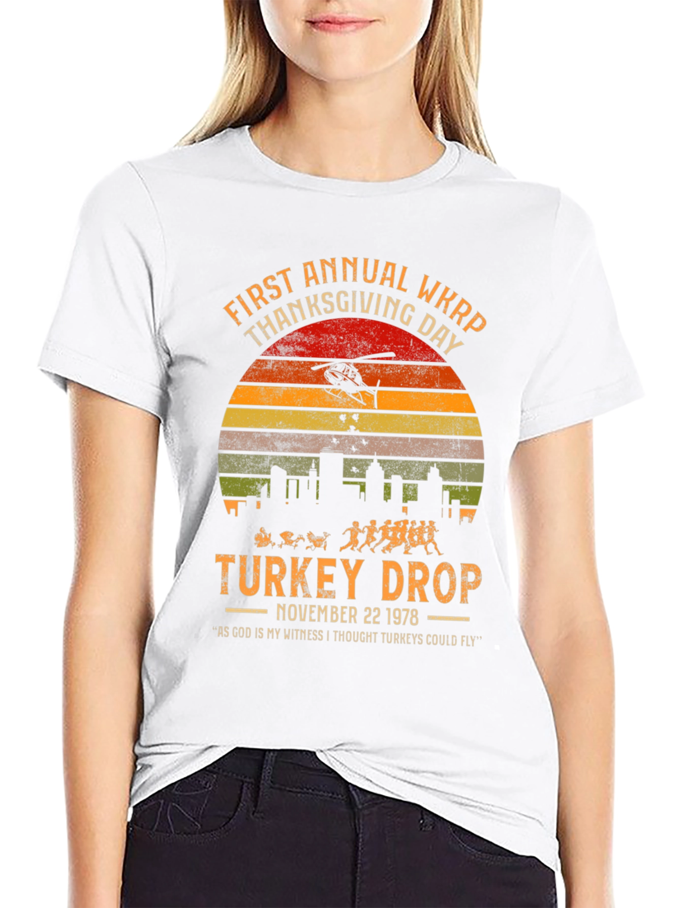 WKRP Thanksgiving Day Turkey Drop Black T-Shirt