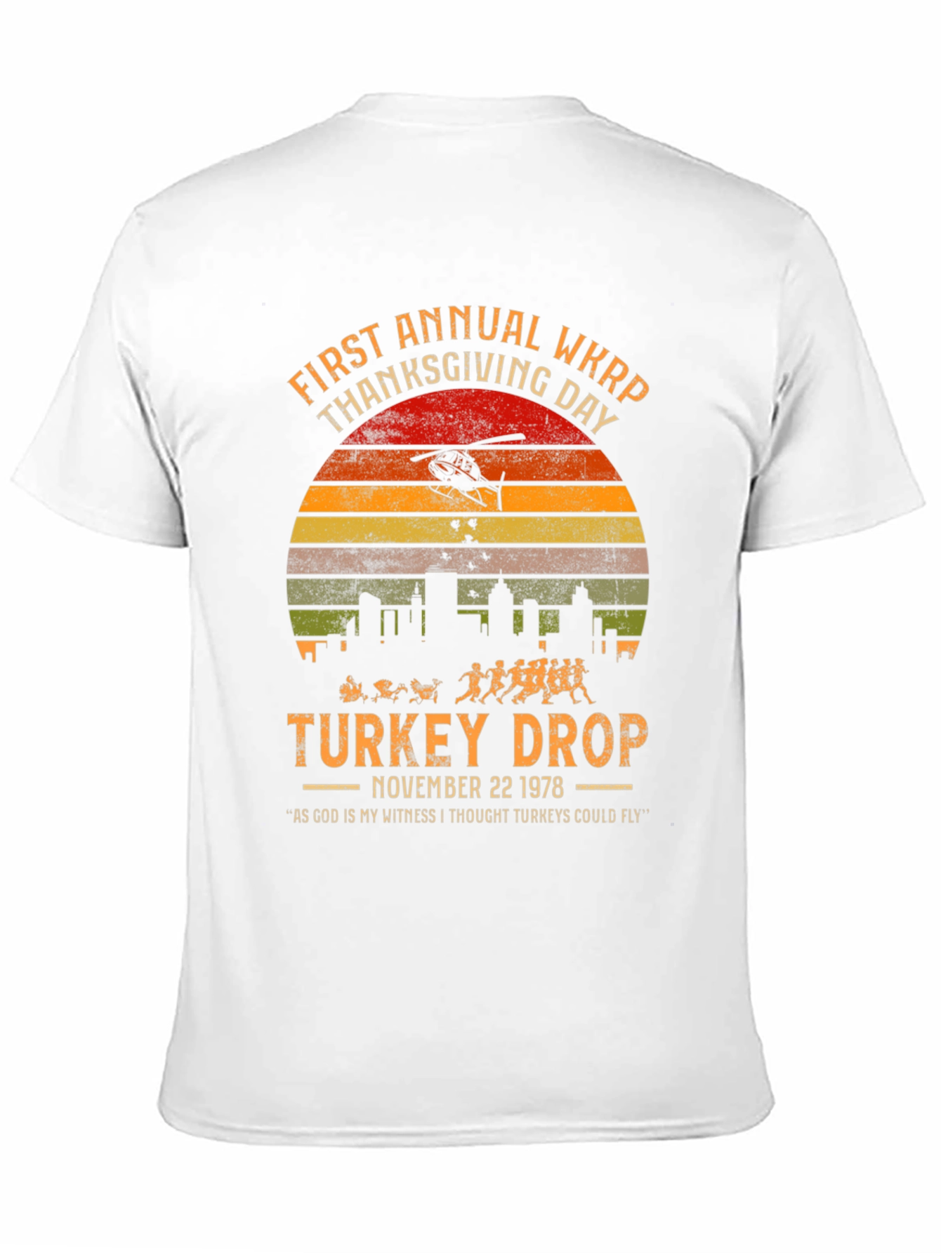 WKRP Thanksgiving Day Turkey Drop Black T-Shirt