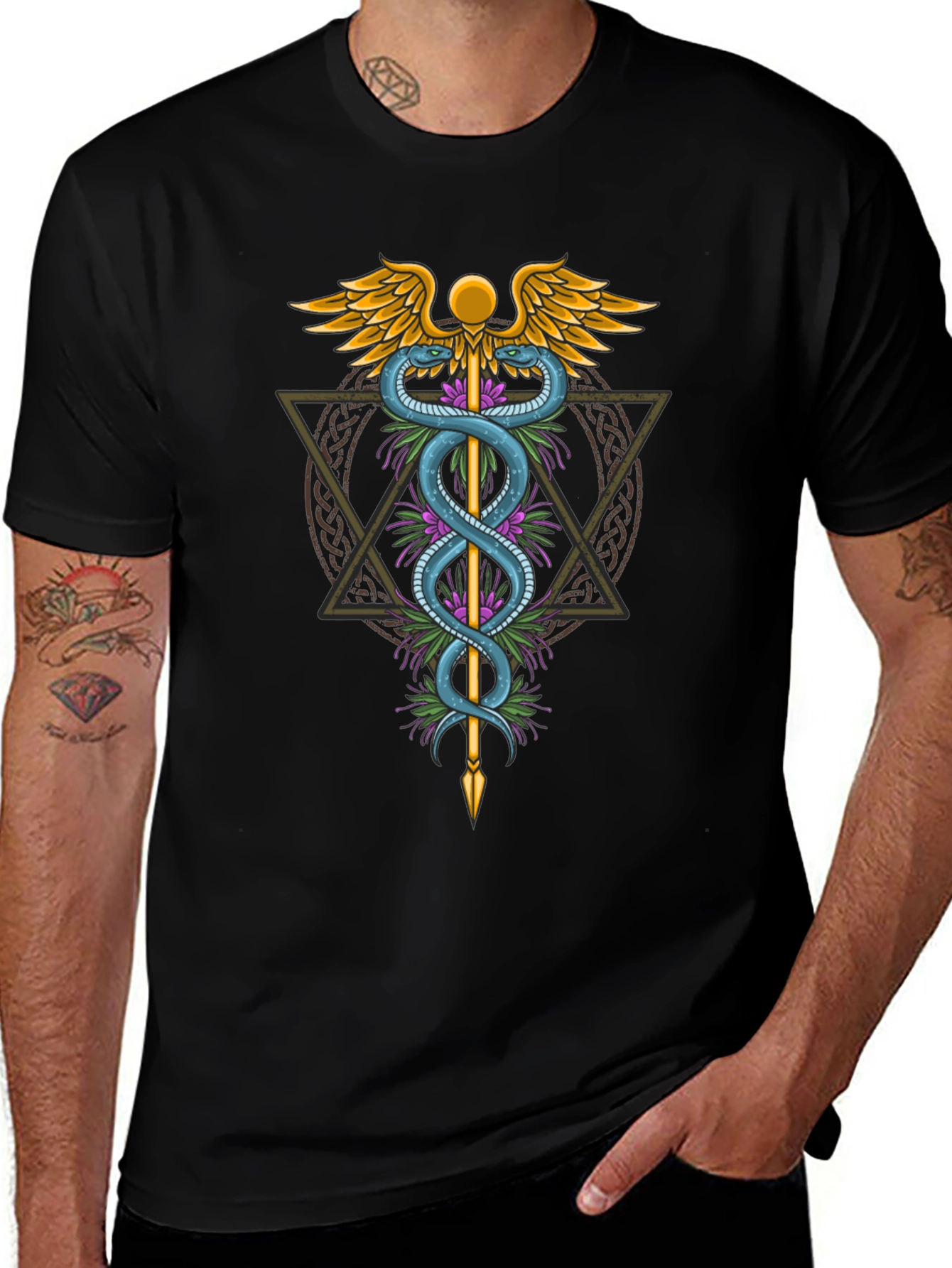 Caduceus Symbol Graphic Tee - Medical Healing Design