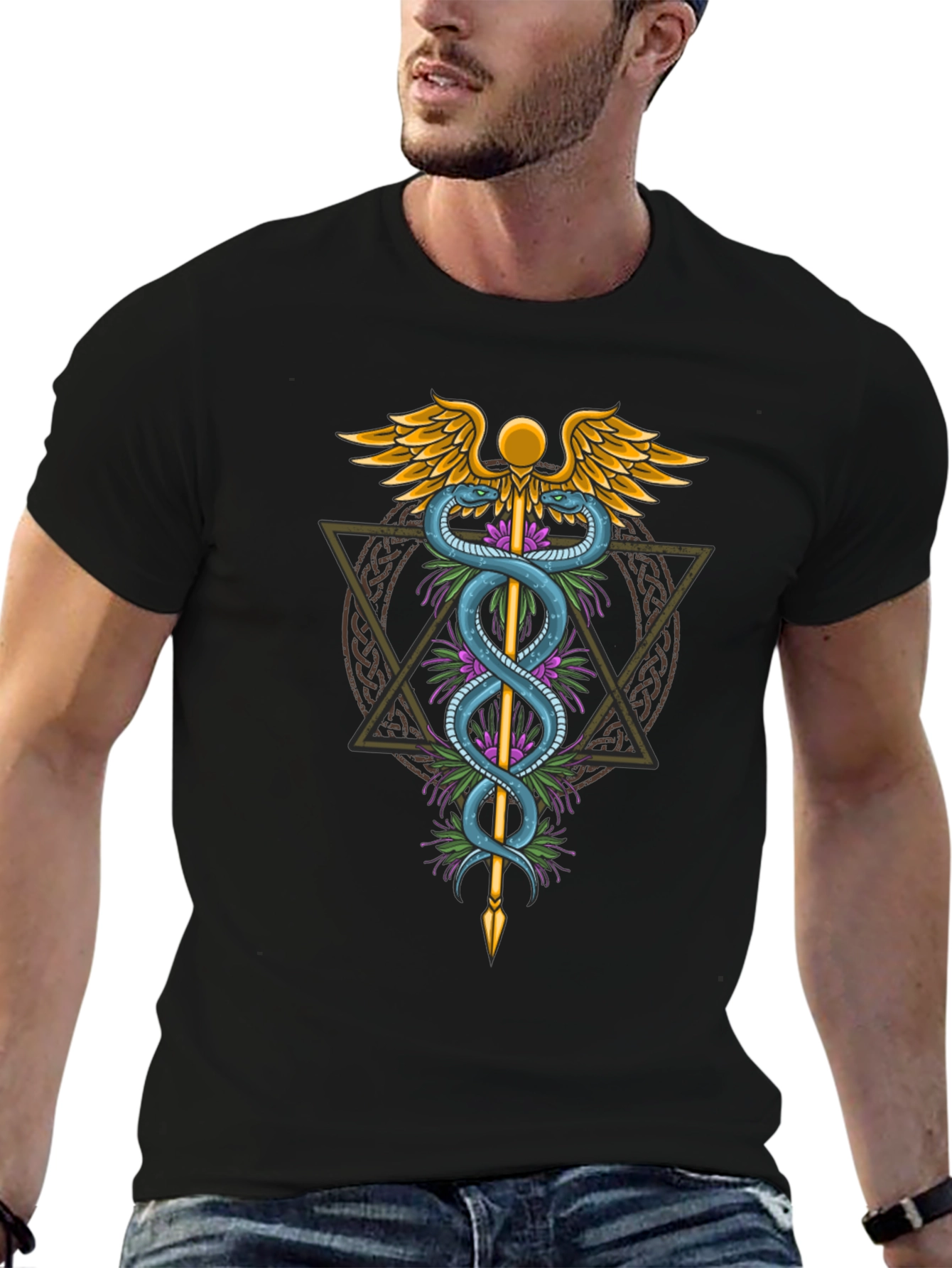 Caduceus Symbol Graphic Tee - Medical Healing Design