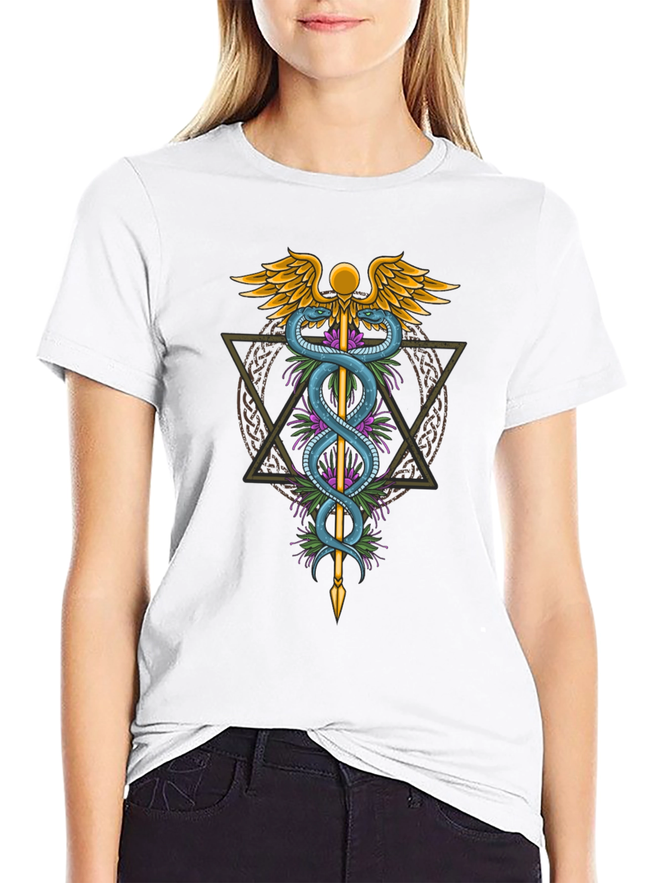 Caduceus Symbol Graphic Tee - Medical Healing Design