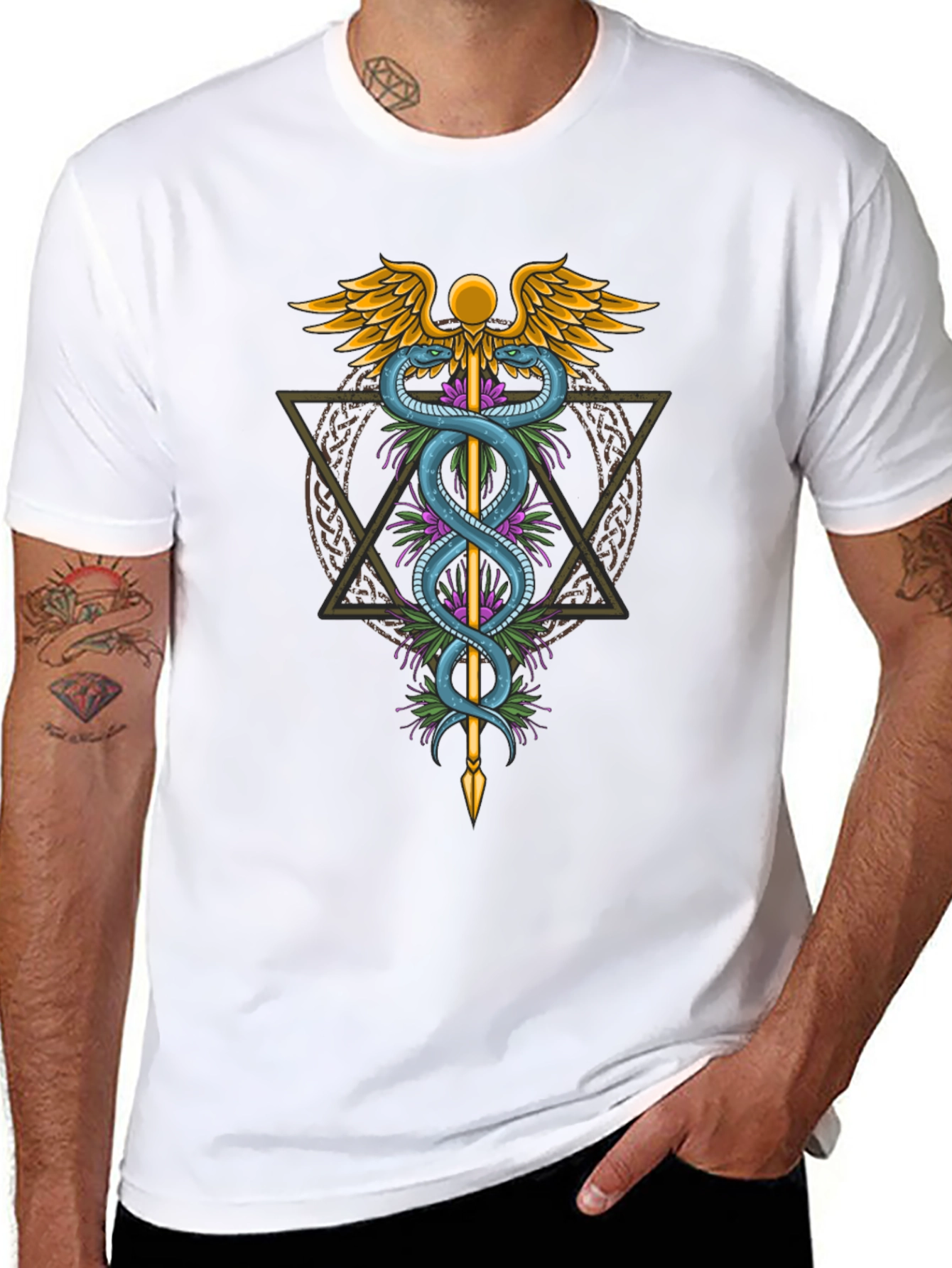 Caduceus Symbol Graphic Tee - Medical Healing Design
