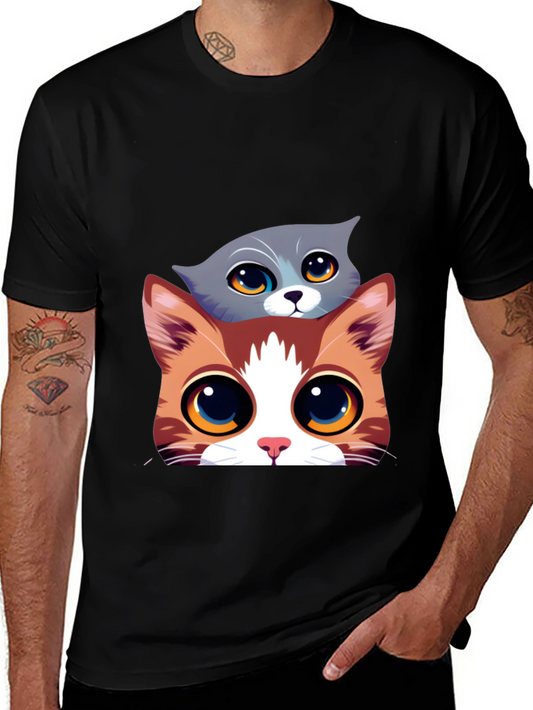 Cute Cartoon Cat Graphic Tee - Fun Animal Lover Shirt