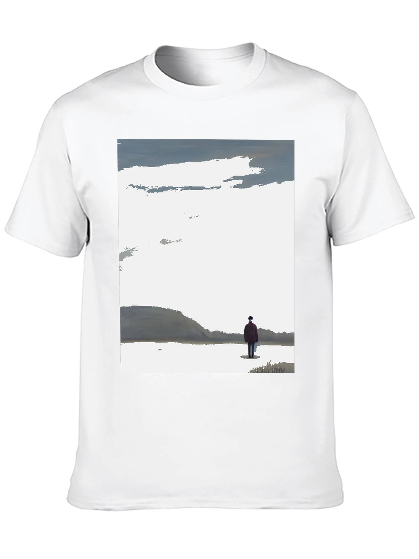 Contemplative Black T-Shirt with Landscape Print