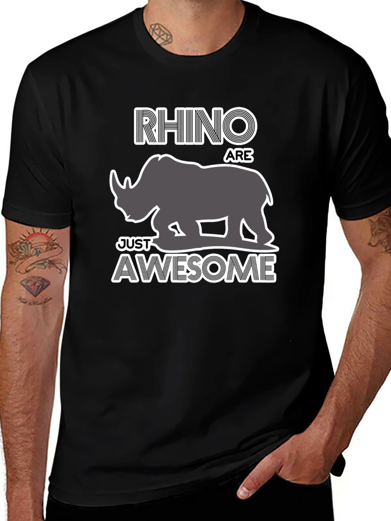 Rhino Awesome Graphic T-Shirt - Black Casual Tee