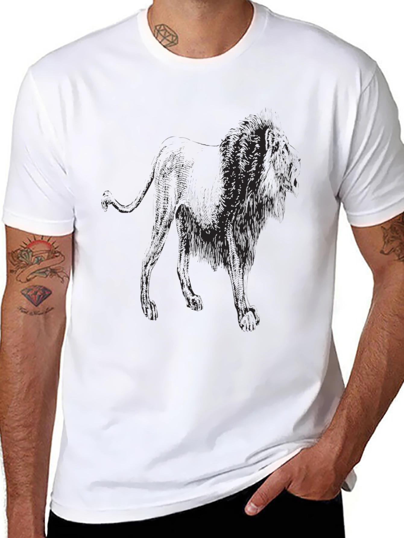 Lion Graphic Print Black T-Shirt