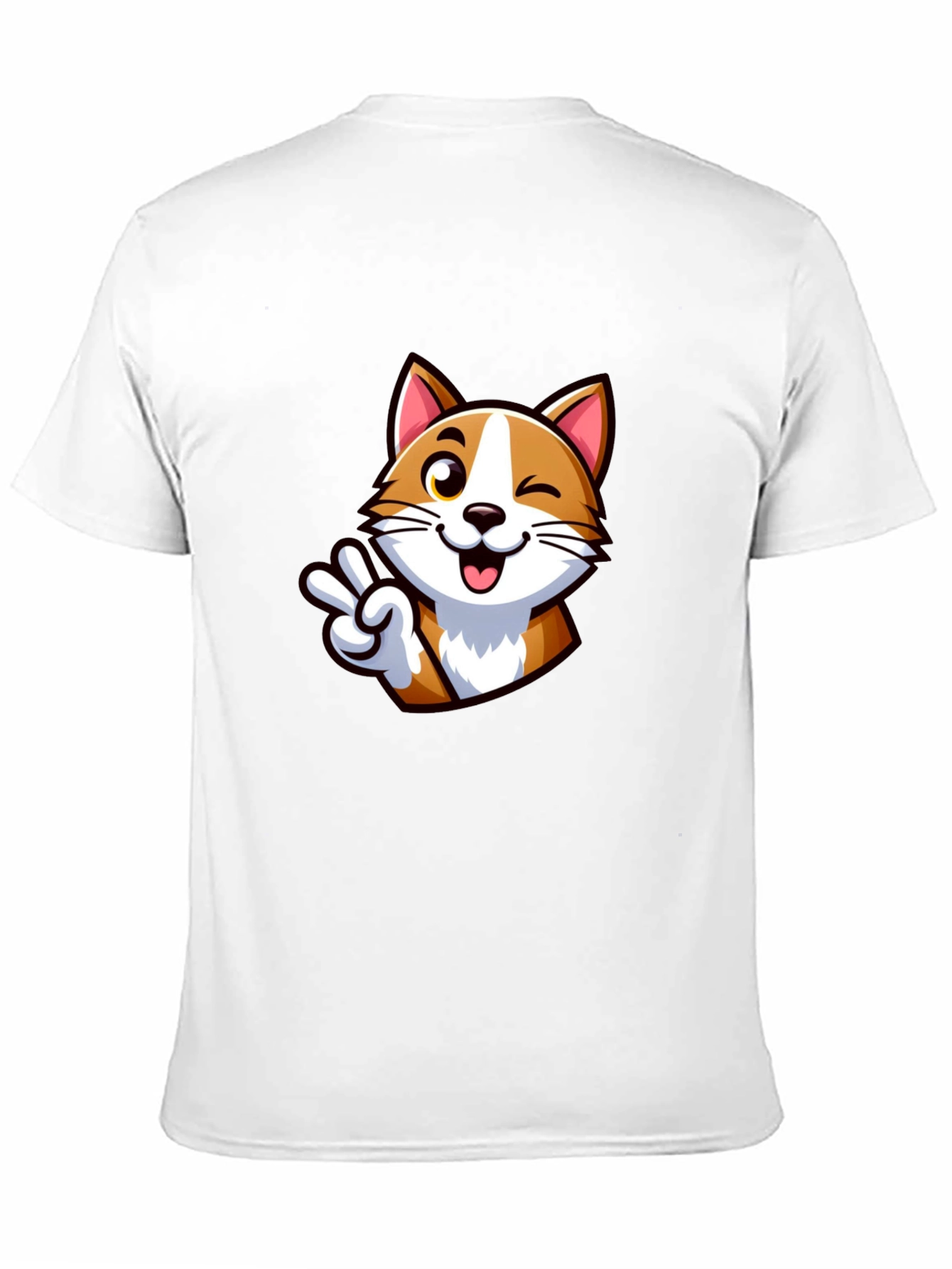 Cute Cartoon Cat Peace Sign Black T-Shirt