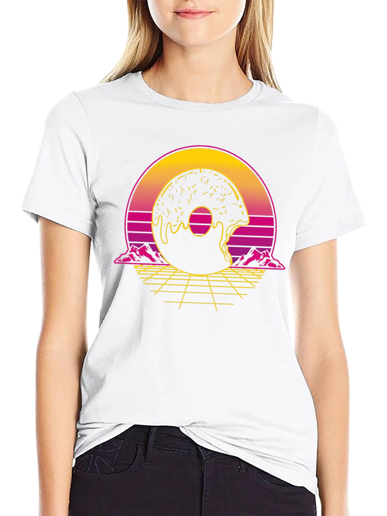Retro Donut Graphic Tee - Synthwave Style