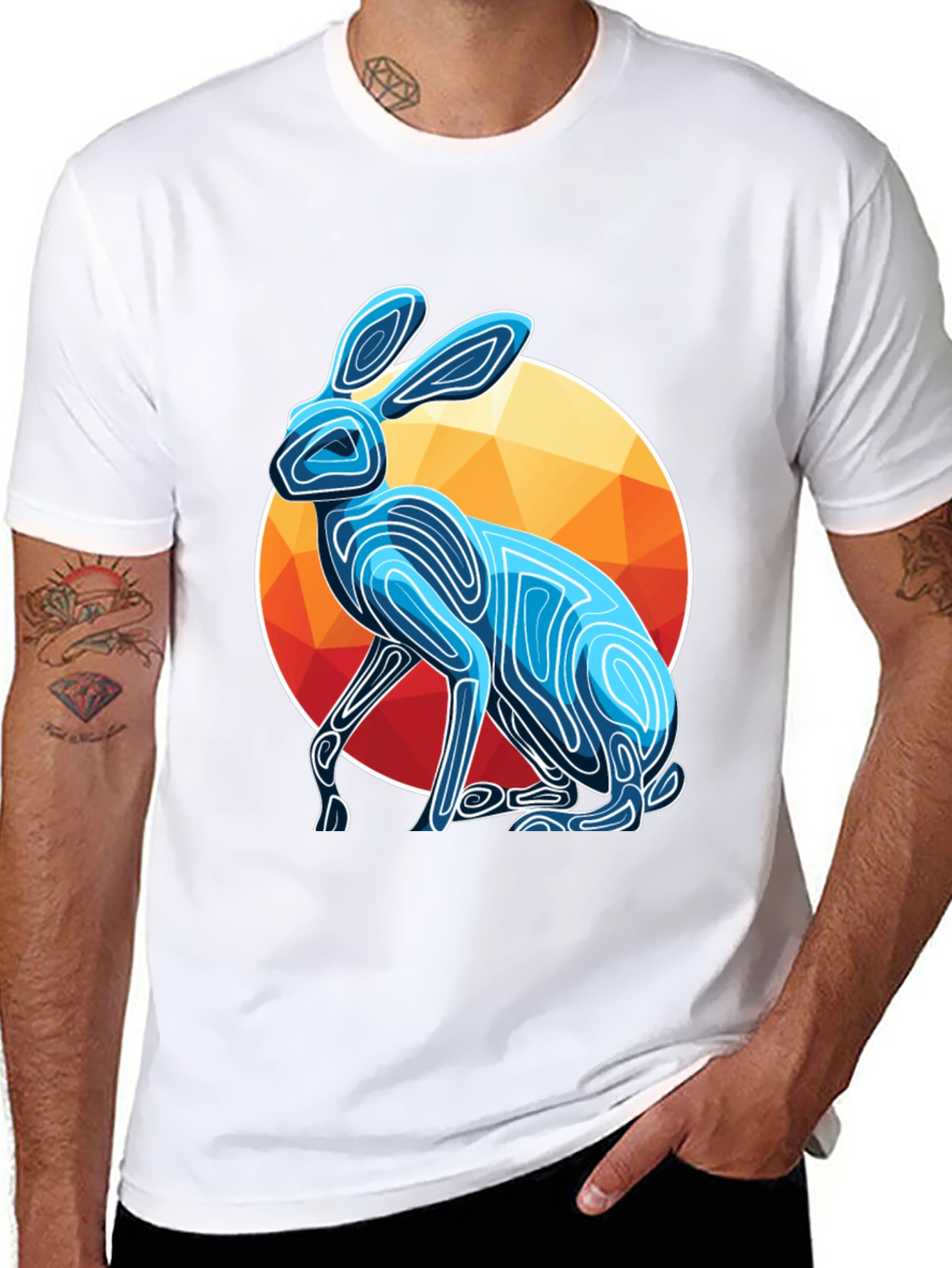 Geometric Rabbit Graphic Tee - Modern Art Shirt