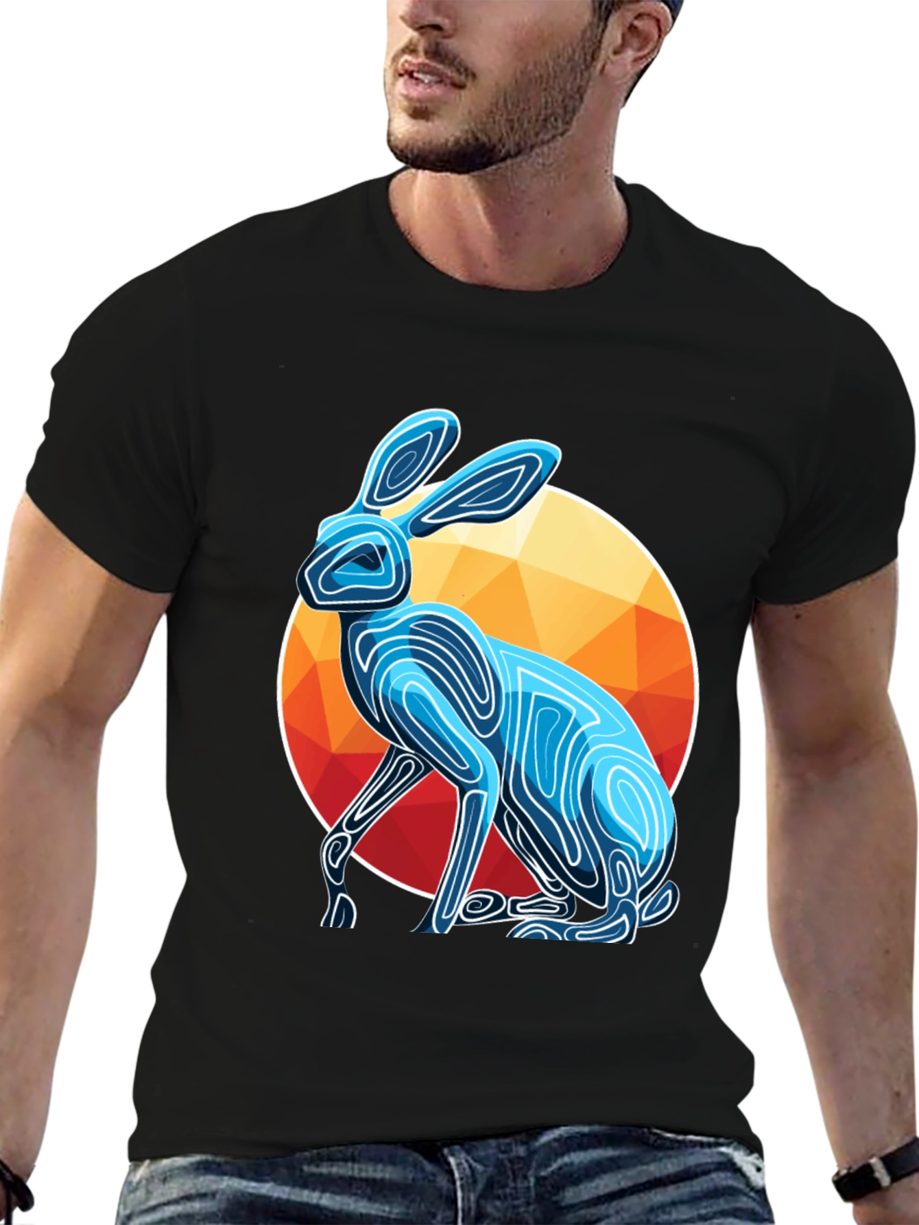 Geometric Rabbit Graphic Tee - Modern Art Shirt