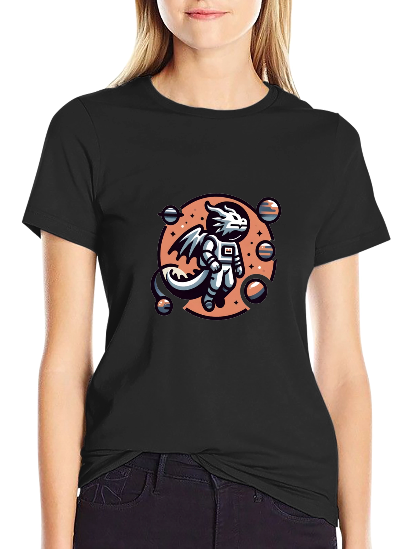Astronaut Dragon Black T-Shirt