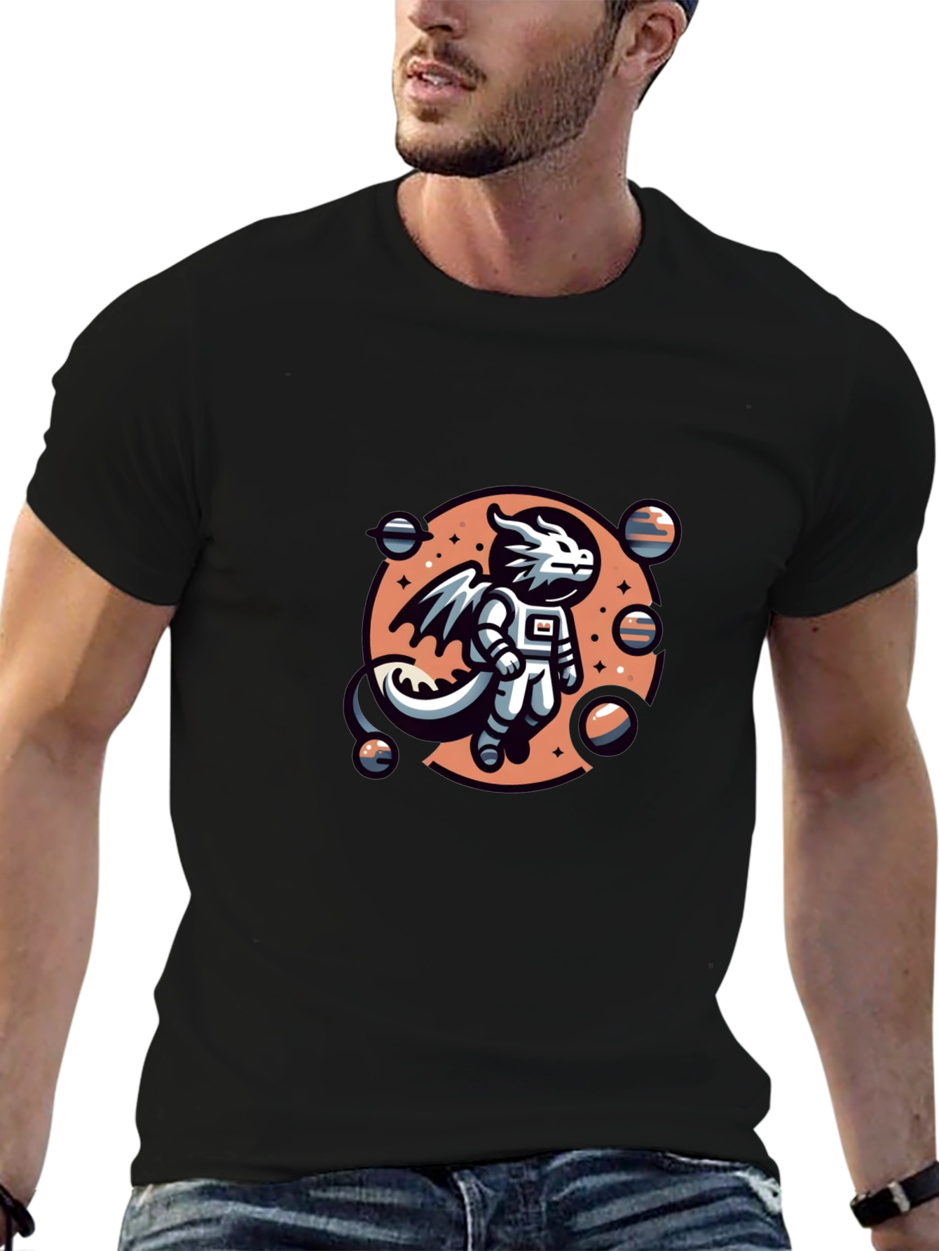 Astronaut Dragon Black T-Shirt