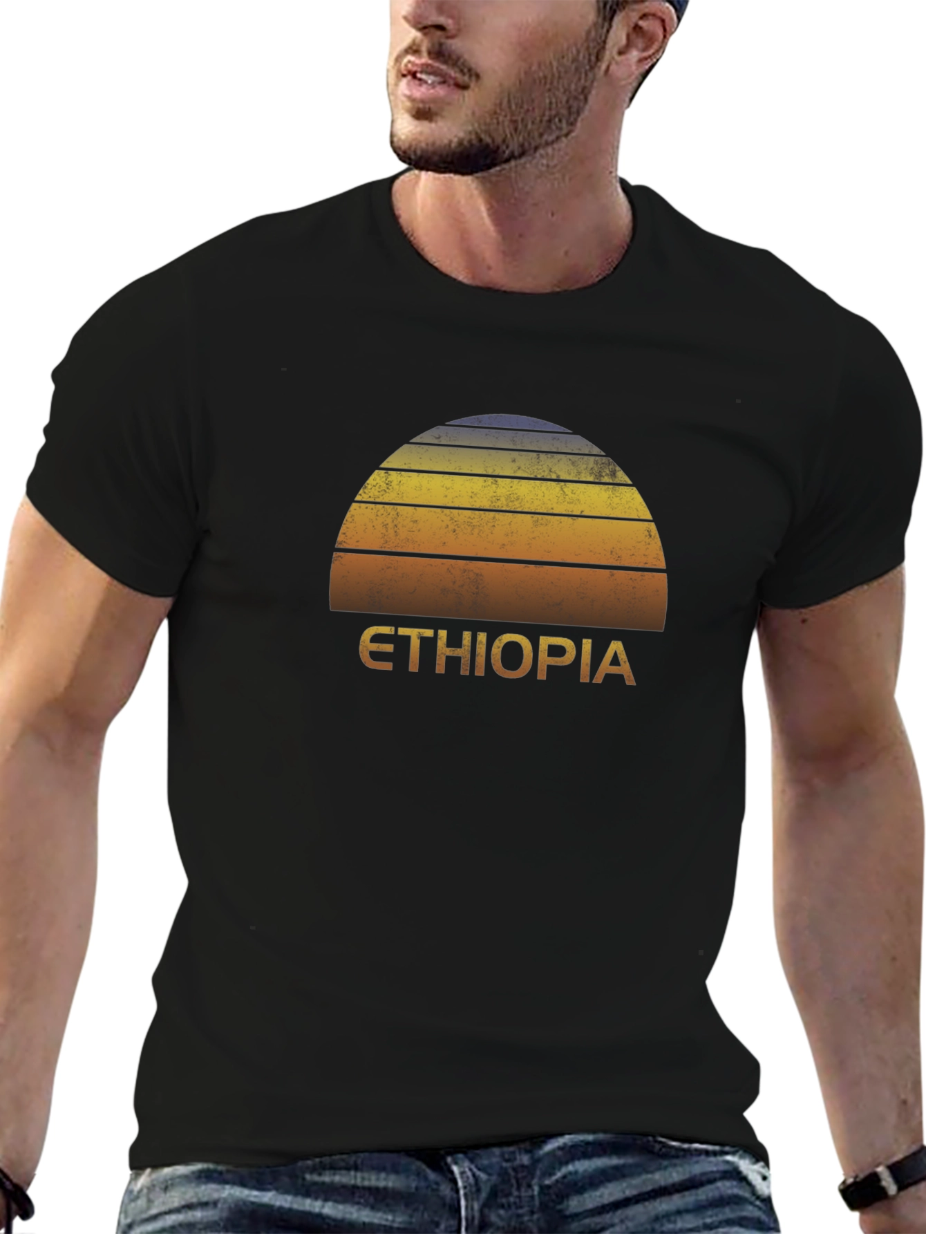Ethiopia Sunset Graphic Tee - Retro Style Black T-Shirt