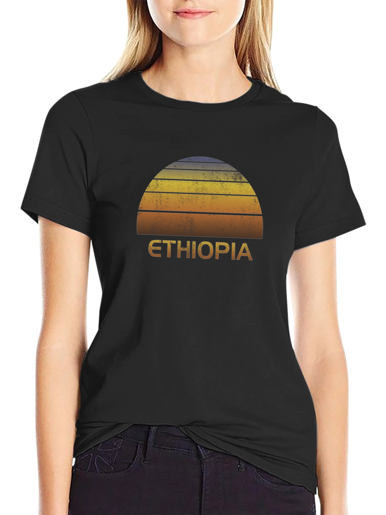 Ethiopia Sunset Graphic Tee - Retro Style Black T-Shirt