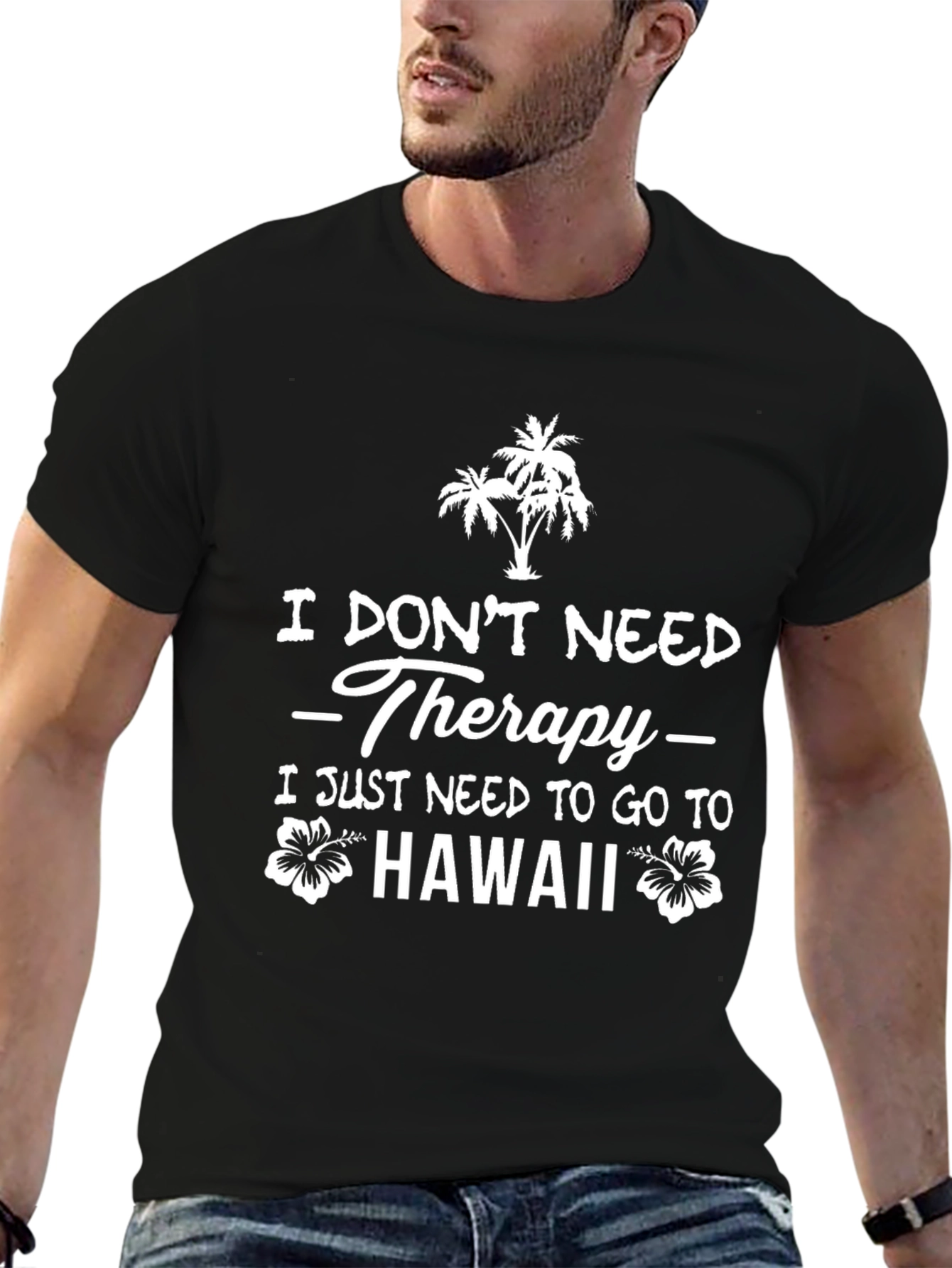 Hawaii Therapy T-Shirt - Tropical Palm & Flower Design