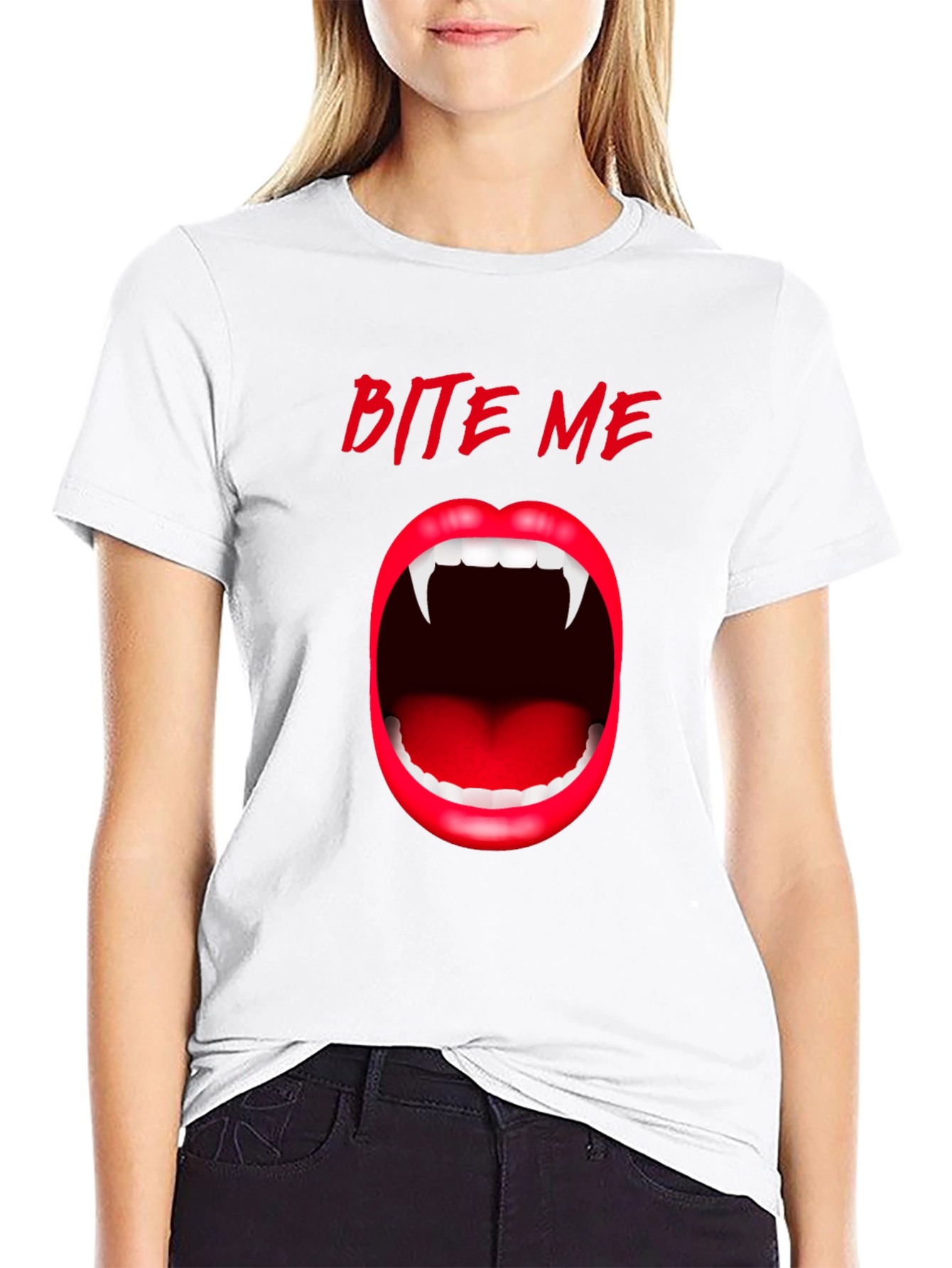 Bite Me Vampire Teeth Graphic Tee - Halloween