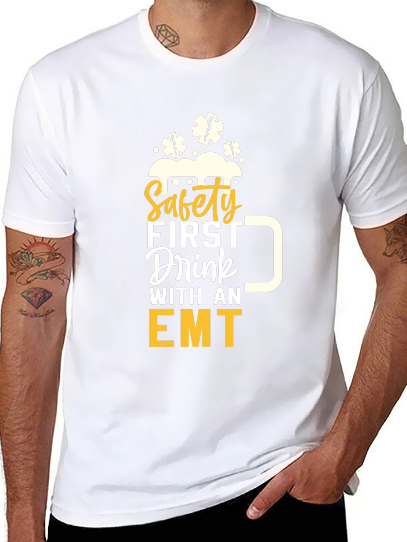 Safety First Drink with an EMT Graphic T-Shirt