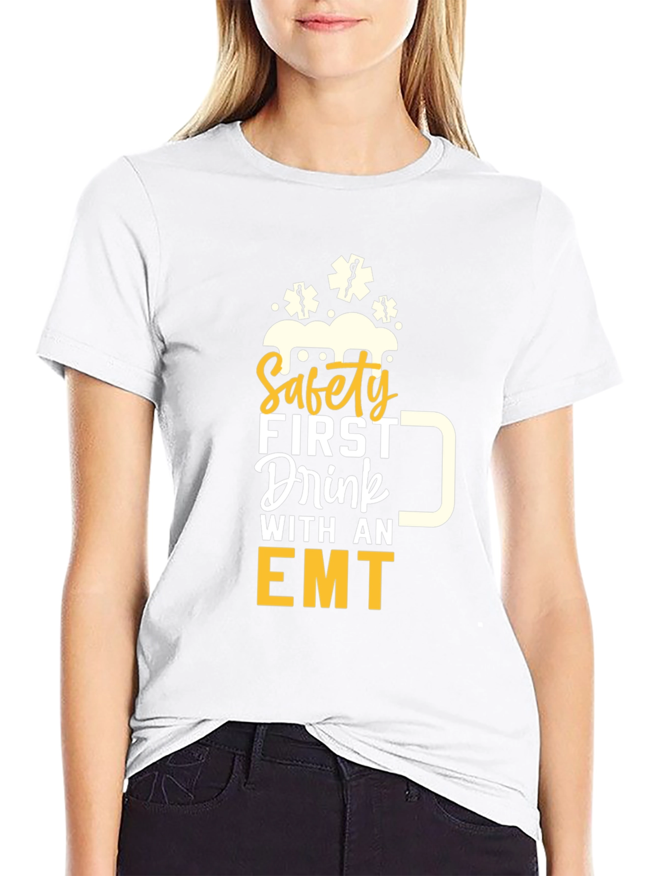 Safety First Drink with an EMT Graphic T-Shirt