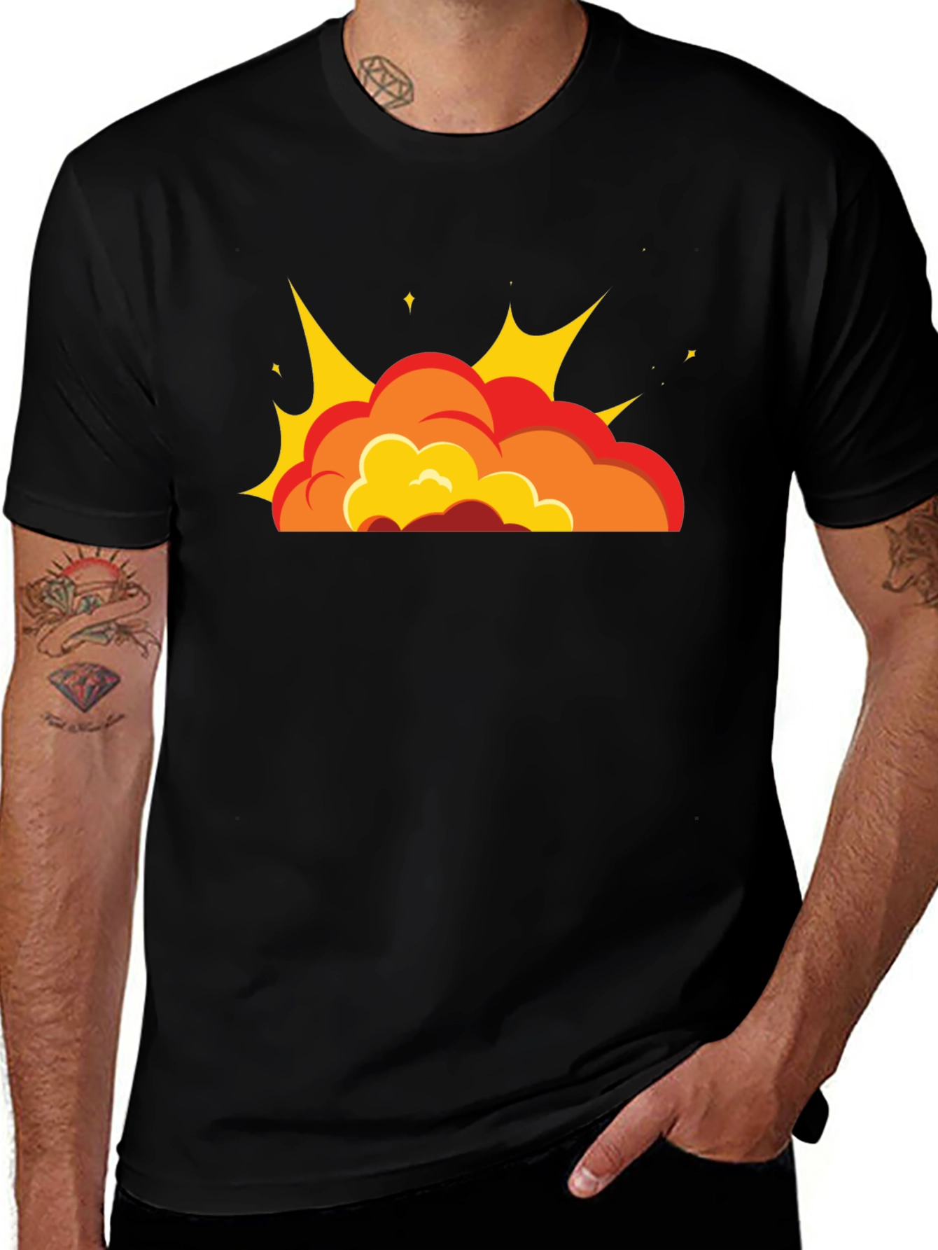 Cartoon Explosion Black T-Shirt