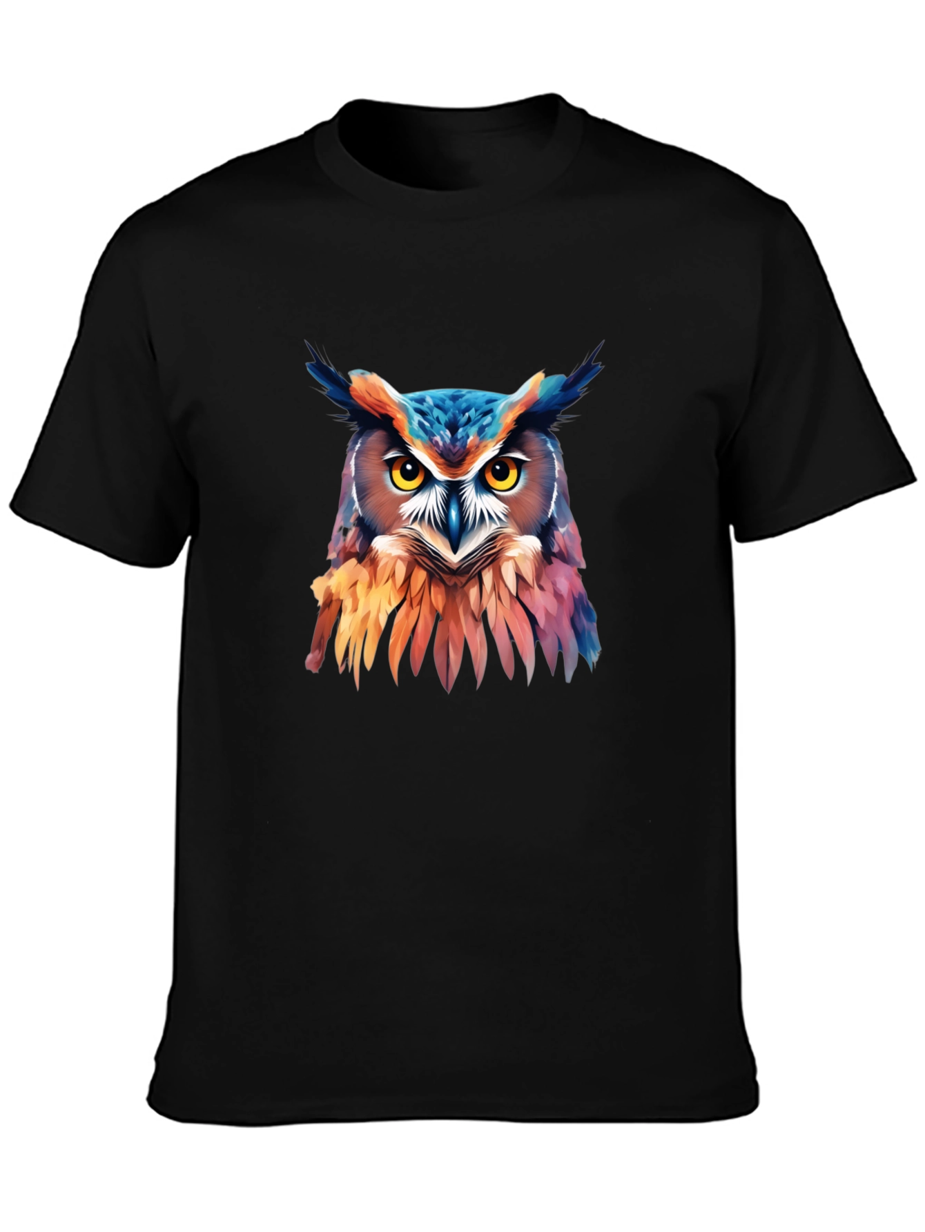 Vivid Owl Graphic Print Black T-Shirt