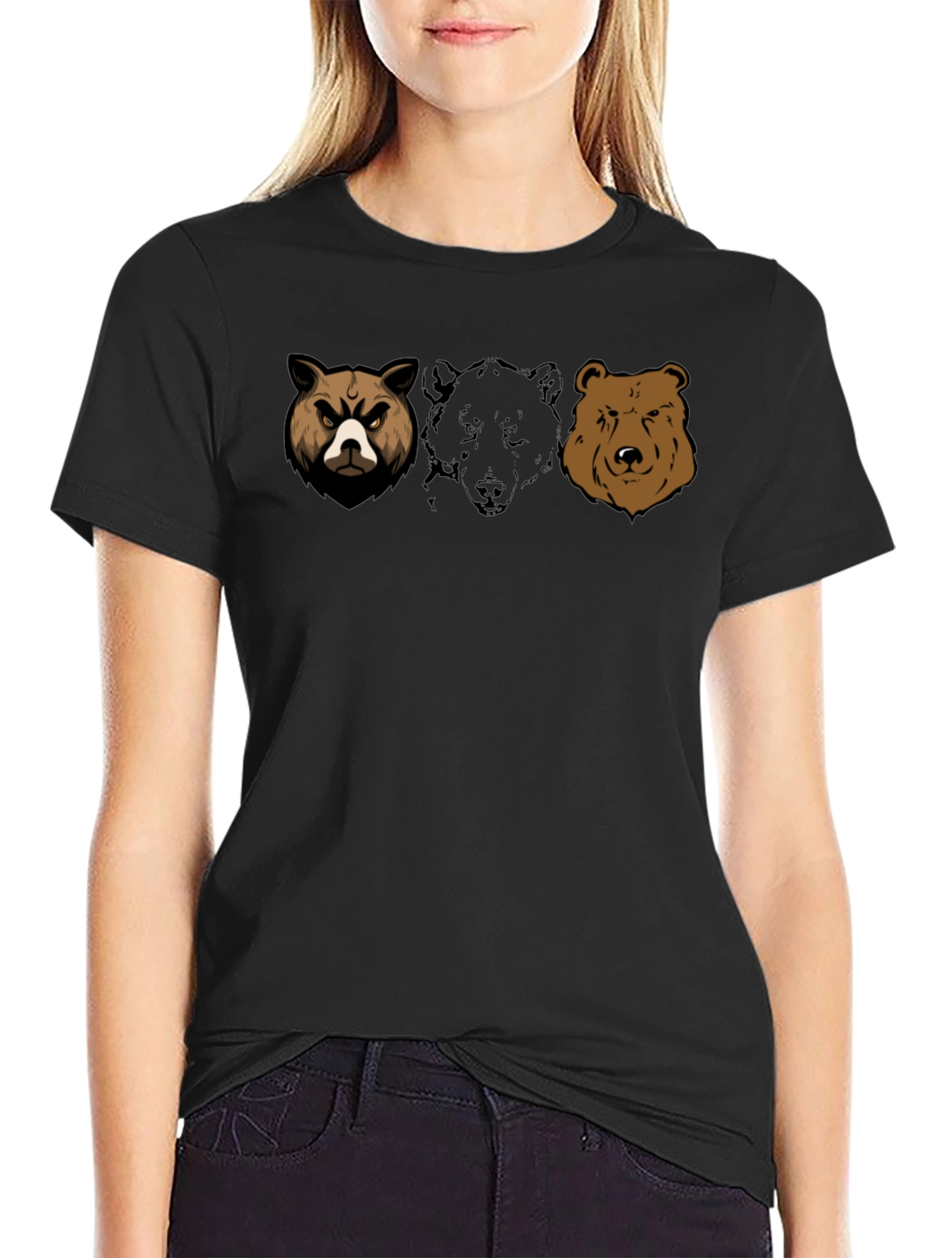 Bear Trio Graphic T-Shirt - Black Cotton Tee