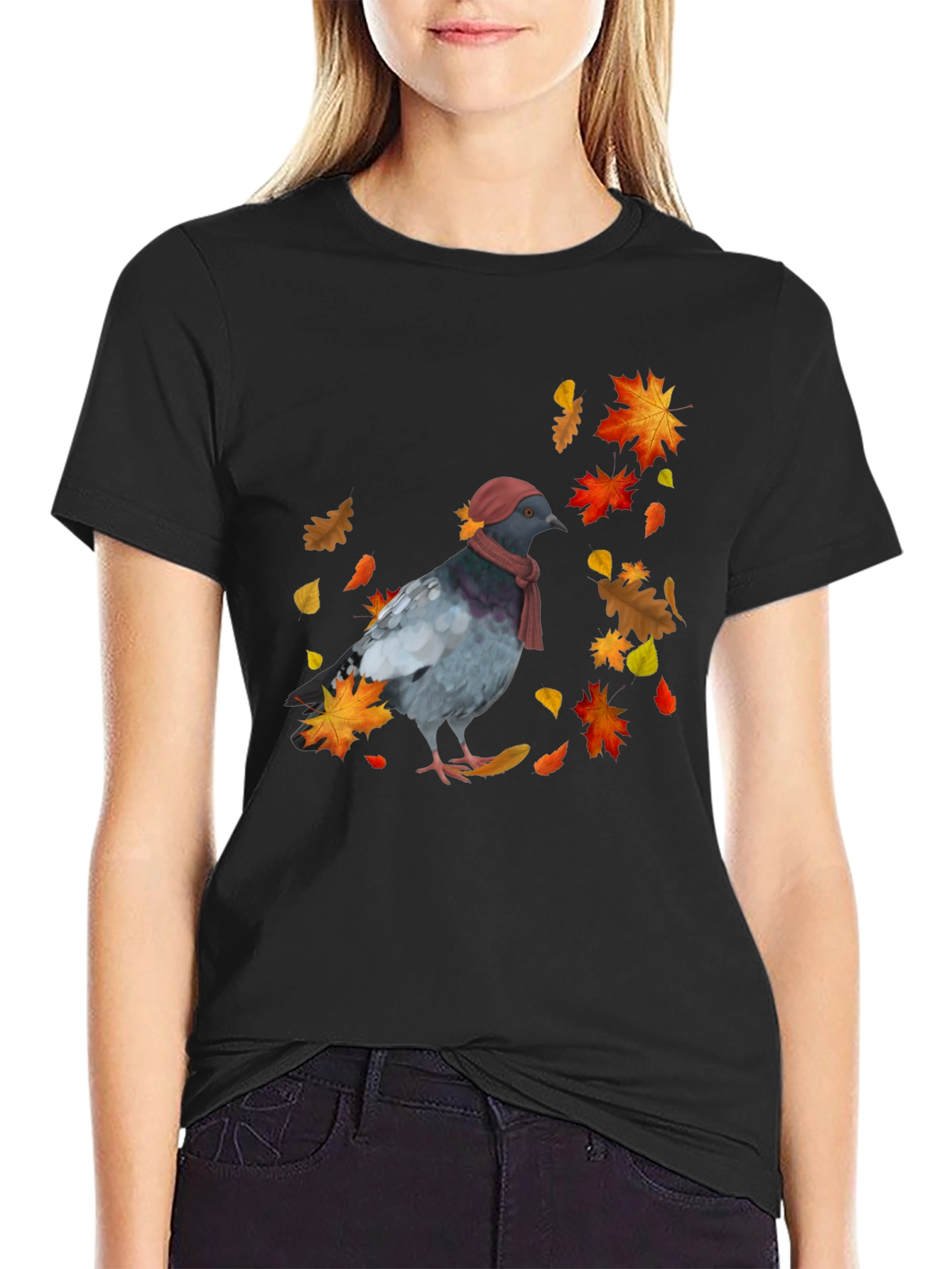 Fall Pigeon T-Shirt - Stylish Bird Autumn Design