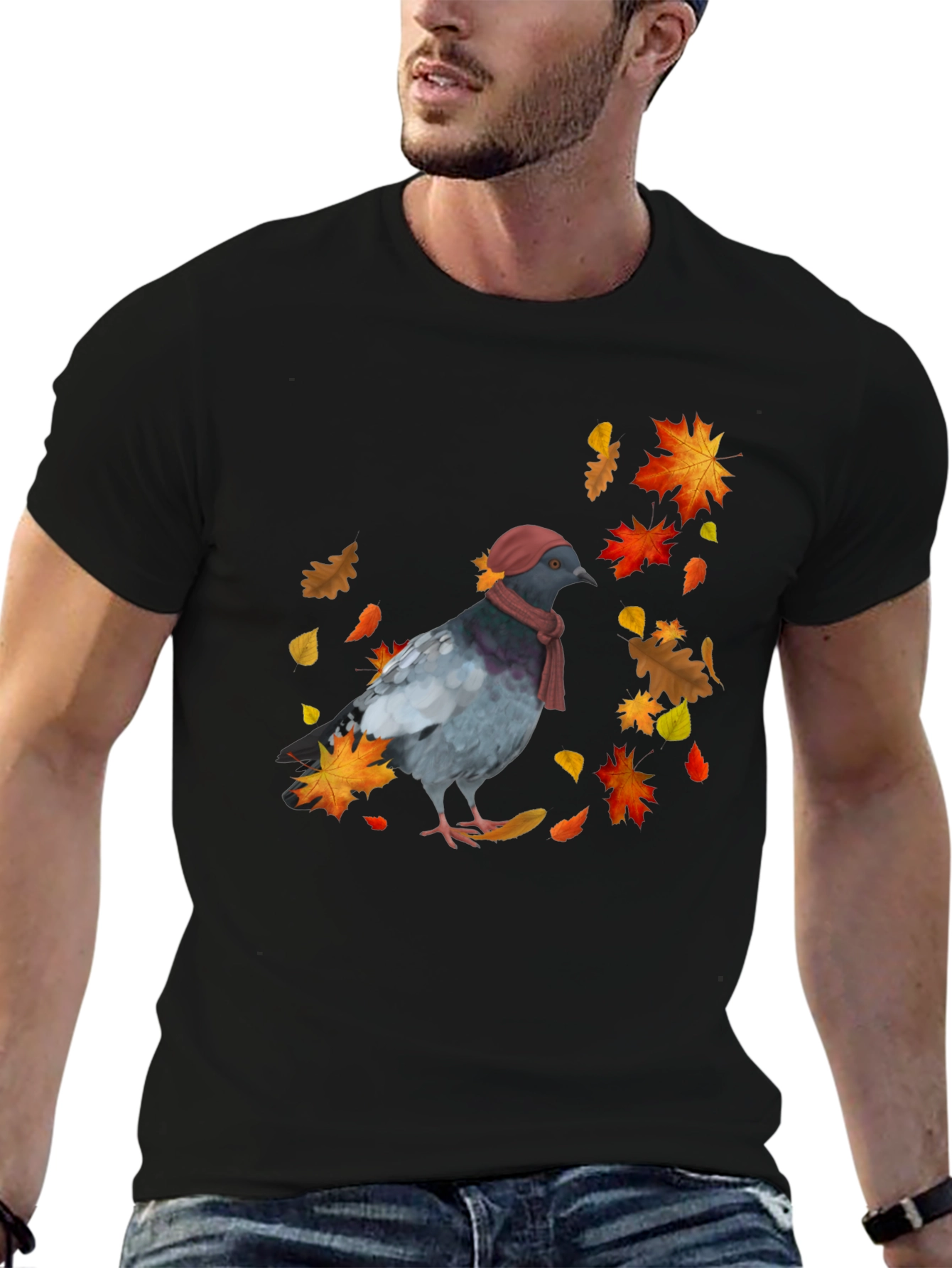 Fall Pigeon T-Shirt - Stylish Bird Autumn Design