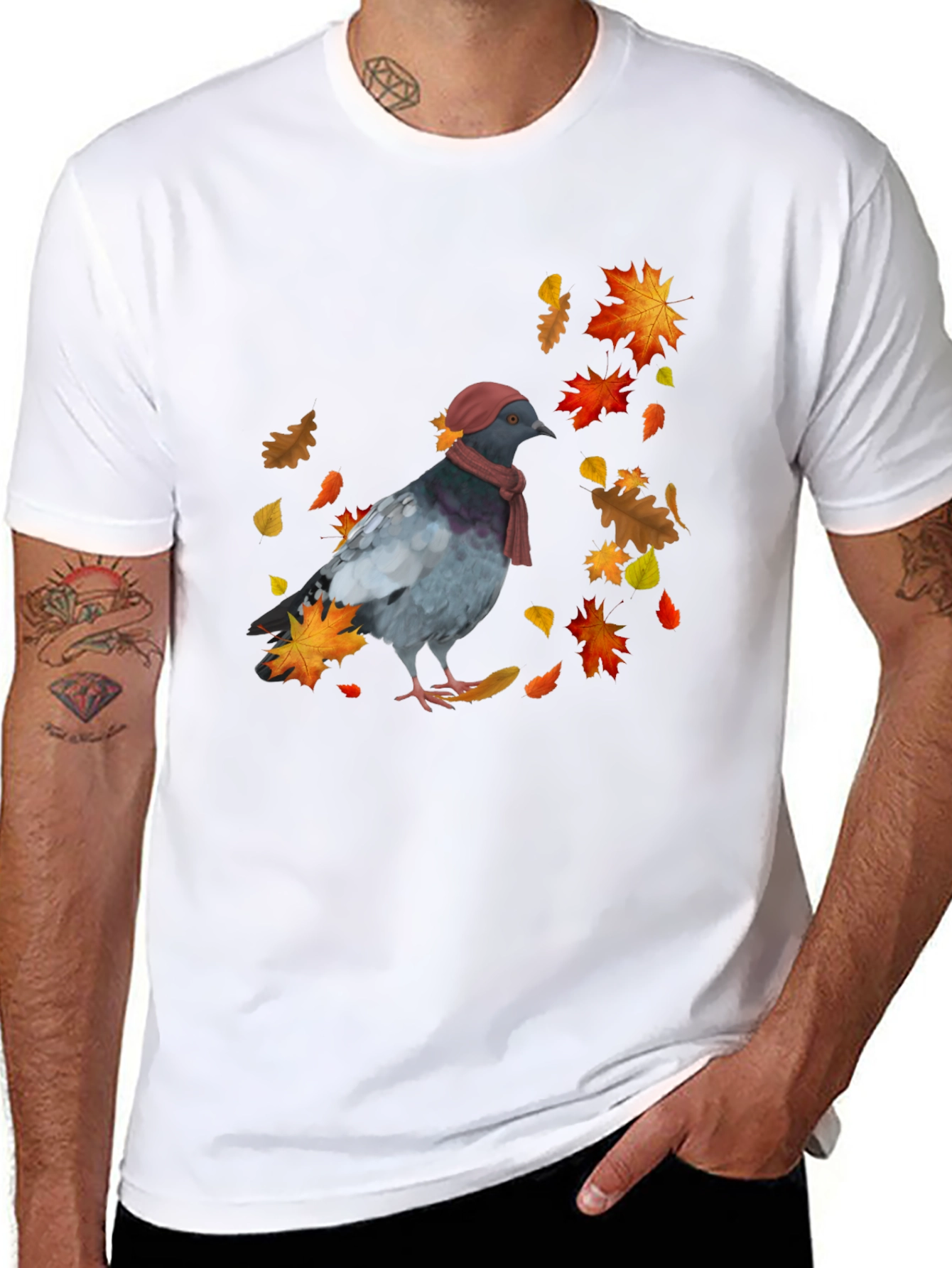 Fall Pigeon T-Shirt - Stylish Bird Autumn Design