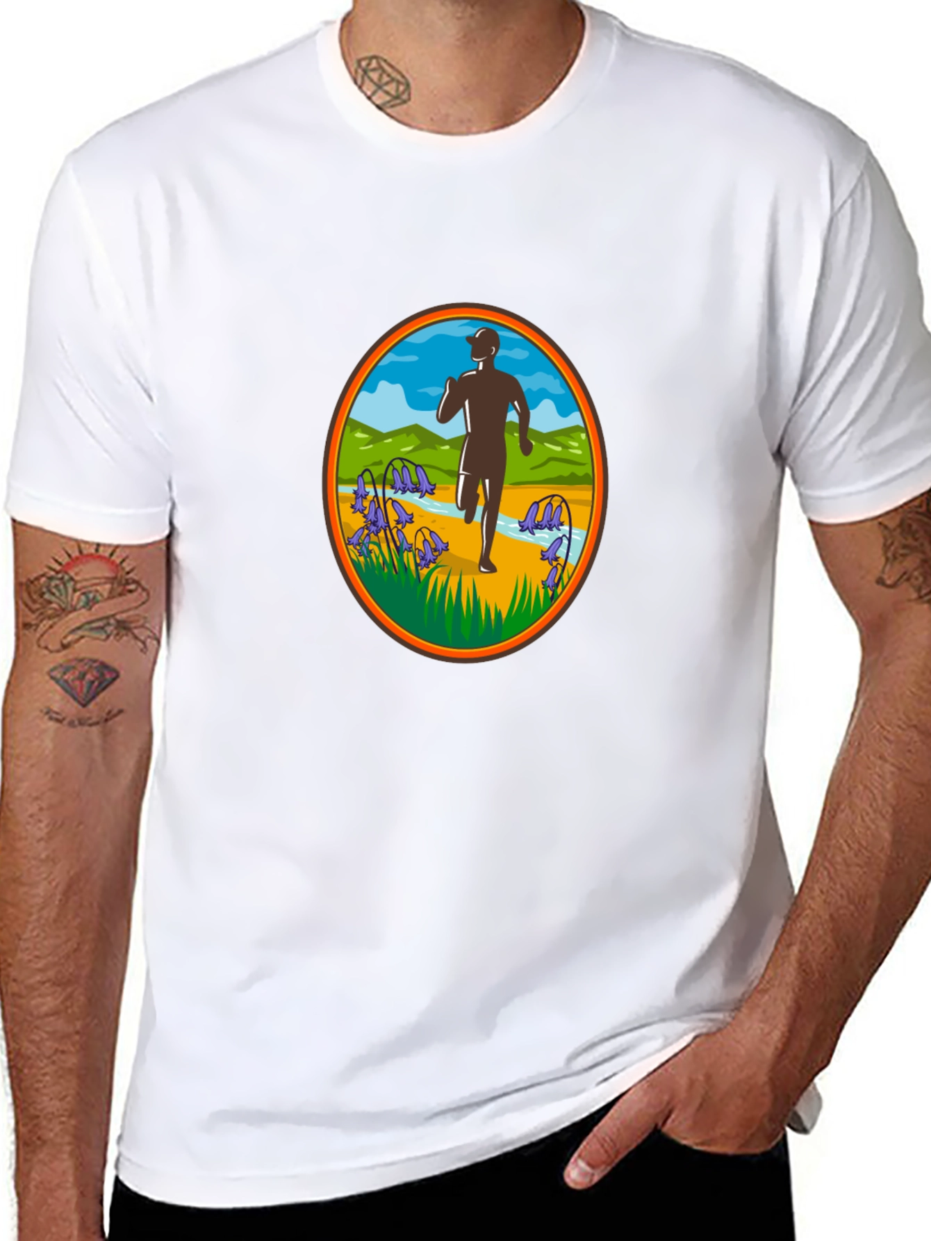 Runner Silhouette Oval Graphic Black T-Shirt
