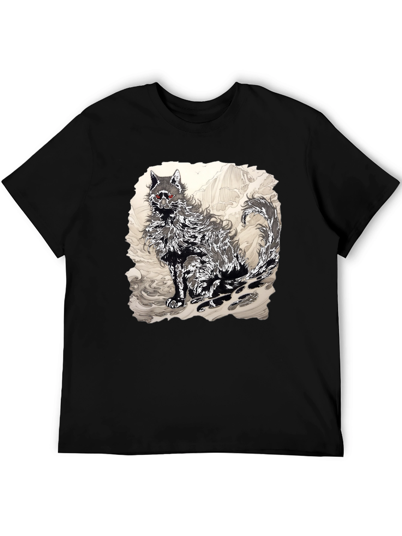 Black T-Shirt with Wolf Graphic