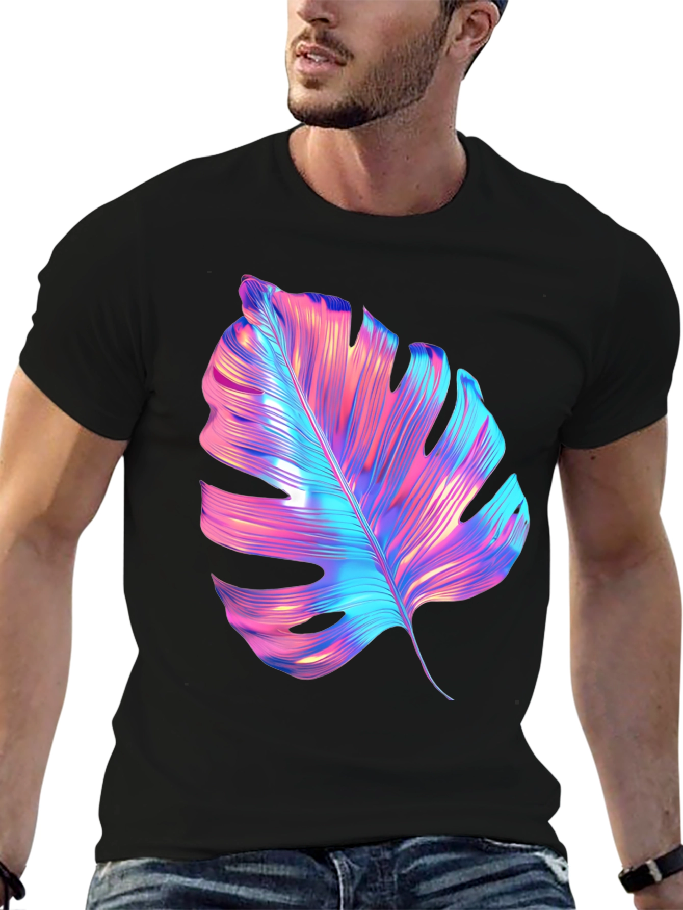 Neon Monstera Leaf Graphic Tee