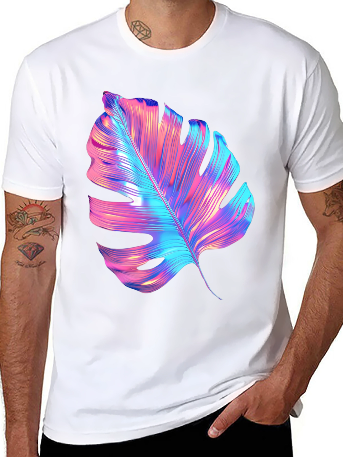 Neon Monstera Leaf Graphic Tee