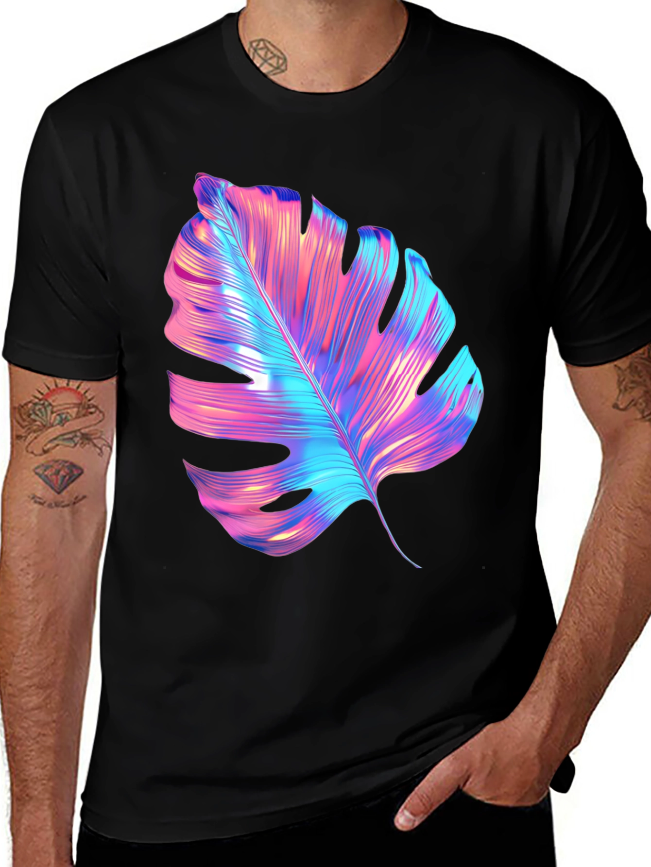 Neon Monstera Leaf Graphic Tee