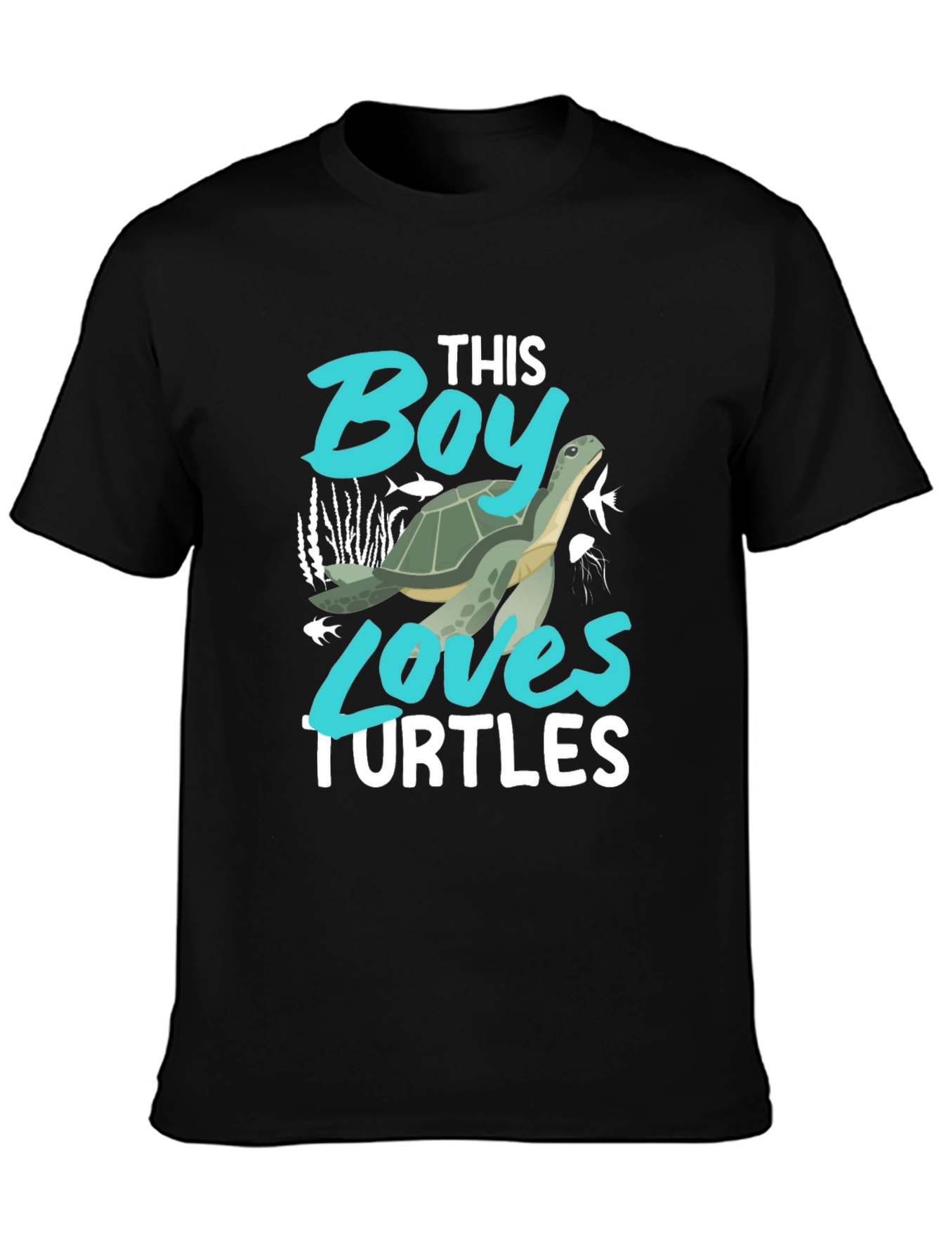 Boy Loves Turtles Graphic Tee - Black Cotton Blend